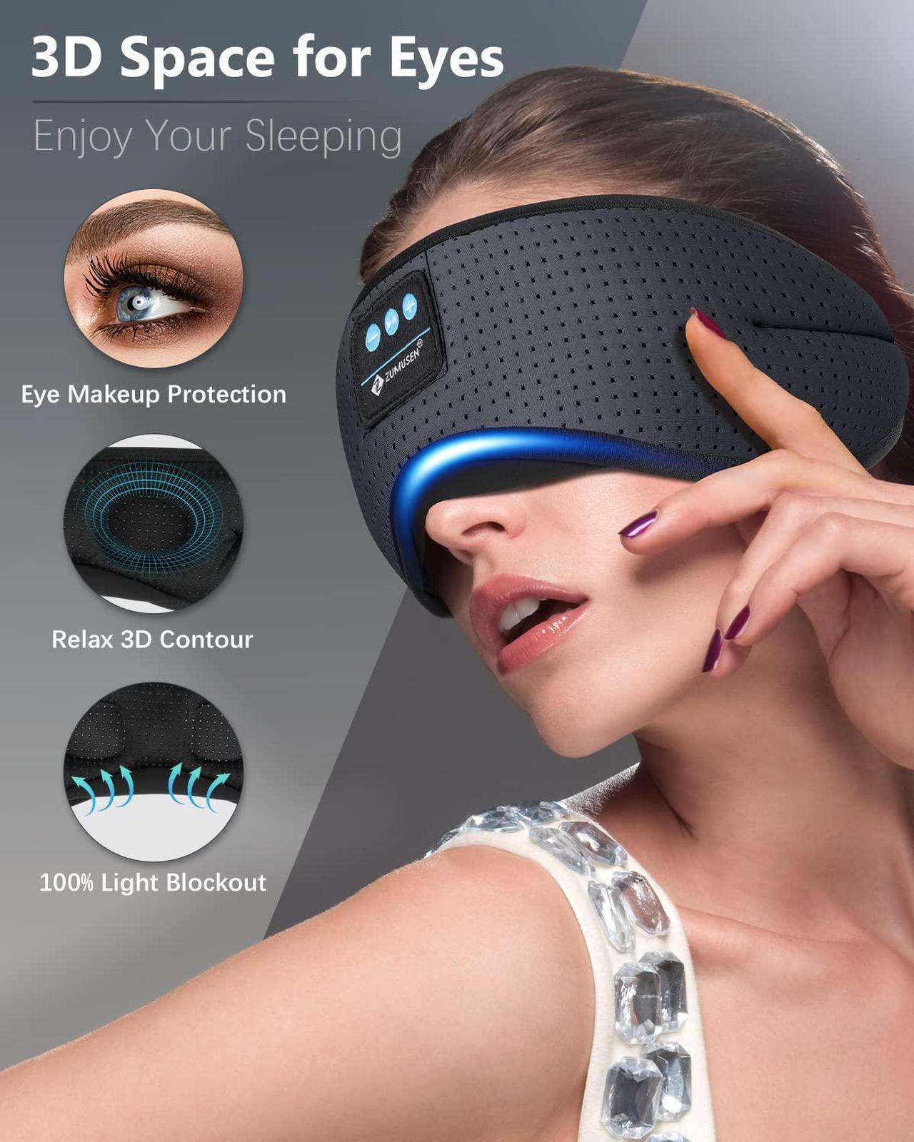 Alt view image 2 of 5 - Sleep Headphones, White Noise Bluetooth Sleep Mask 3D Breathable Wireless Eye Mask for Timing, Sleep Mask with Bluetooth Headphones for Side Sleepers Travel Yoga,Cool Gadgets for Women Man