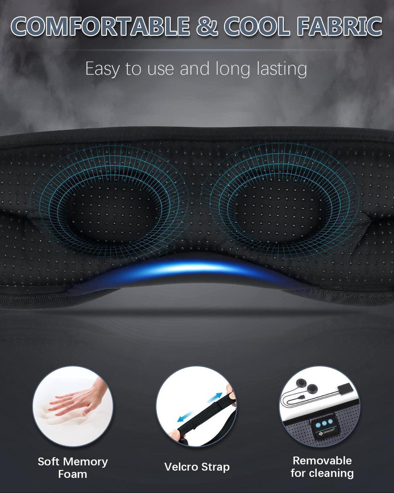Alt view image 4 of 5 - Sleep Headphones, White Noise Bluetooth Sleep Mask 3D Breathable Wireless Eye Mask for Timing, Sleep Mask with Bluetooth Headphones for Side Sleepers Travel Yoga,Cool Gadgets for Women Man