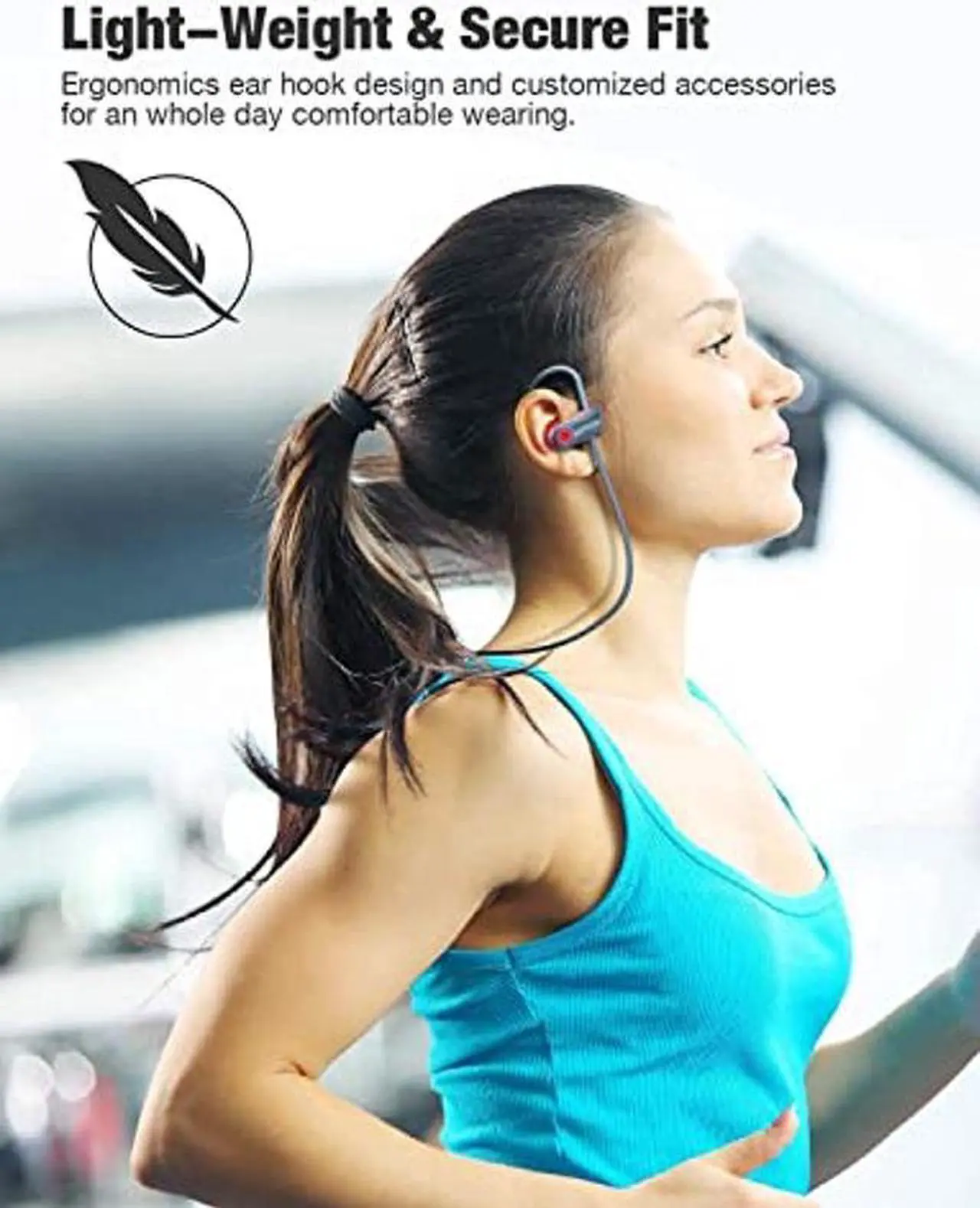 Alt view image 4 of 5 - Otium Wireless Bluetooth 5.3 Sport Headphones Built-in Mic in Ear Running Headset with Earhooks 16 Hours Playtime