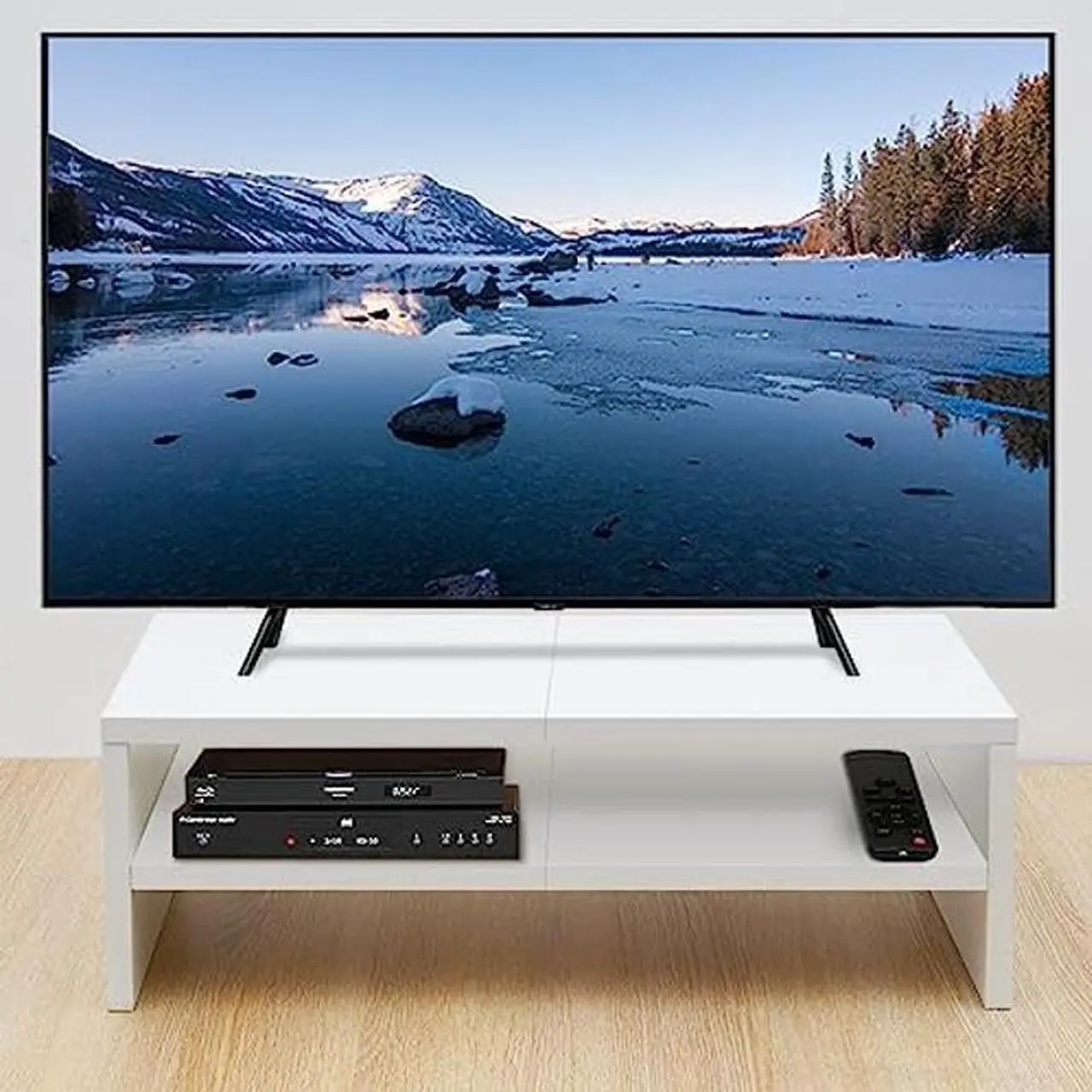 Alt view image 2 of 5 - TEAMIX Wooden Monitor Stand Riser-2 Tier White Laptop Stand for Desk, Monitor Riser for TV/Printer/Keyboard, Computer Stand with Storage Home Office Desk Shelf Organization