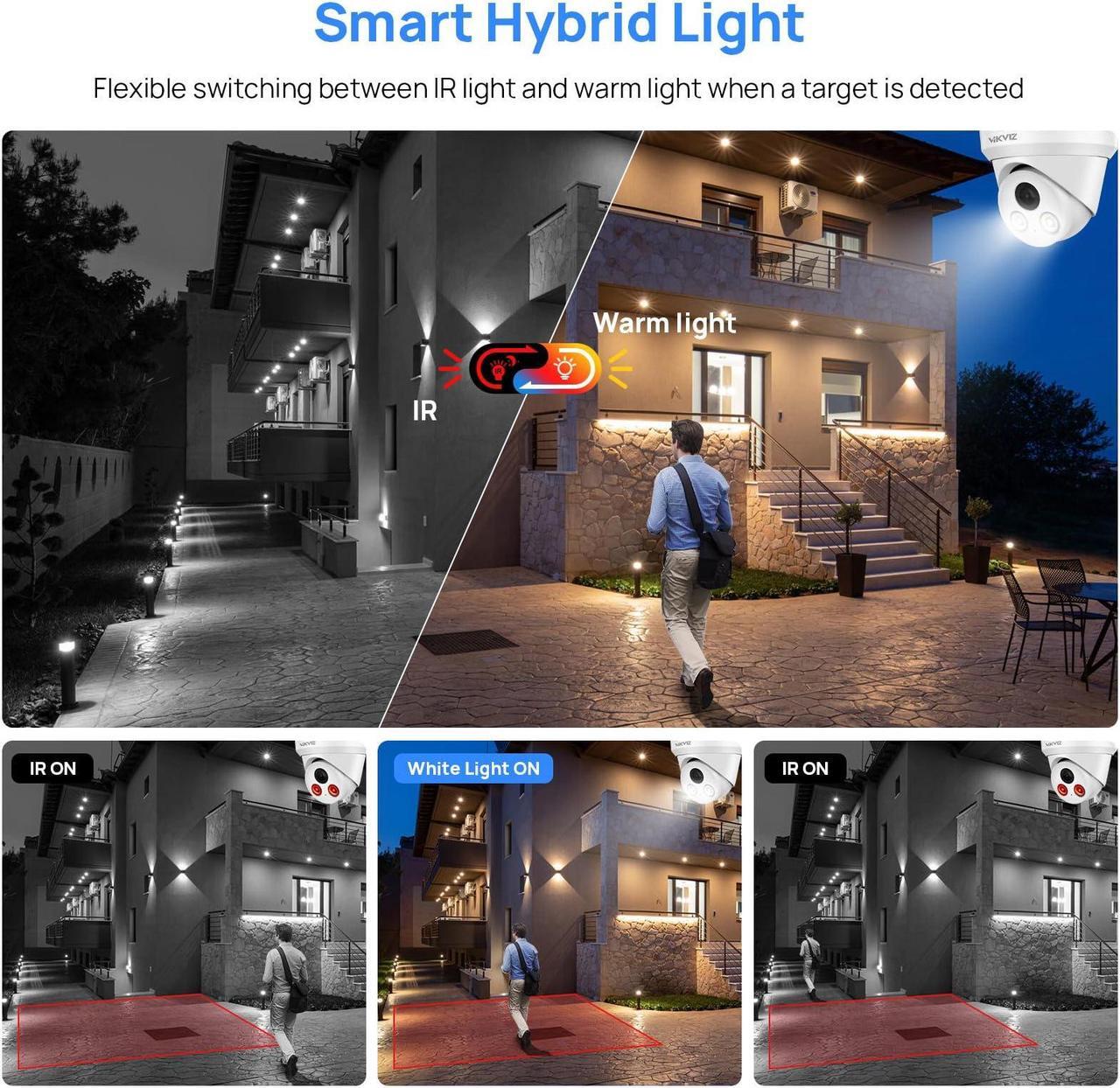 Alt view image 3 of 5 - VIKVIZ 4K PoE IP Camera Outdoor with Mic,8MP Smart Dual Light Security Turret Camera,Human/Vehicle Detection,2.8mm Lens,98FT Color Night Vision,Full Metal Housing,IP67,Compatible for Third-Party NVR