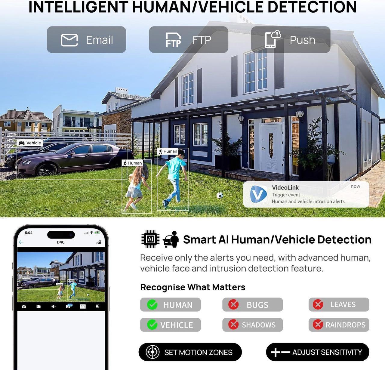 Alt view image 5 of 5 - VIKVIZ 4K PoE IP Camera Outdoor with Mic,8MP Smart Dual Light Security Turret Camera,Human/Vehicle Detection,2.8mm Lens,98FT Color Night Vision,Full Metal Housing,IP67,Compatible for Third-Party NVR