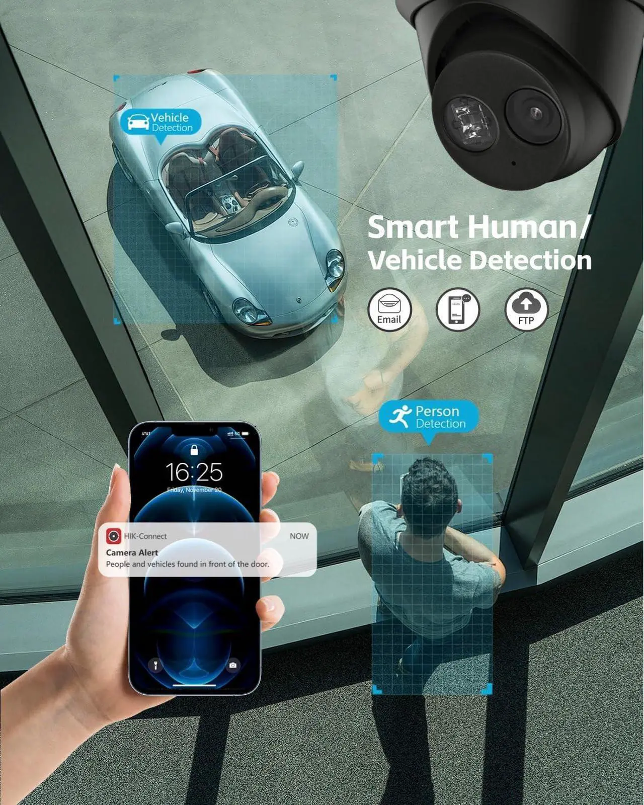 Alt view image 3 of 5 - DS-2CD2383G2-IU 2.8mm Black HIK 4K 8MP PoE Fixed Turret IP Camera Outdoor Indoor with Human/Vehicle Detection, Built-in Microphone, H.265+, IP67 Waterproof, Compatible with HIK NVR/Hik-Connect