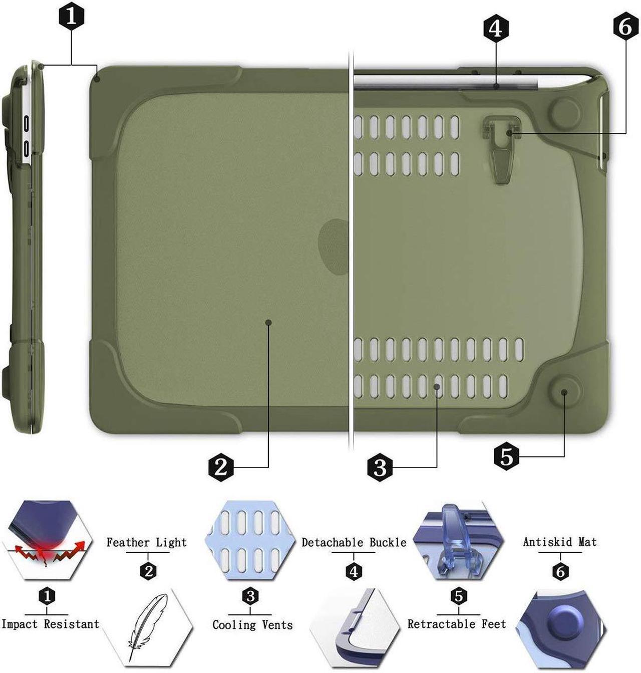Alt view image 3 of 5 - Mektron for MacBook Pro 13 Inch Case (Version 2015/2014/2013), Heavy Duty Snap-on Dual Layer Hard Case Cover with Foldable Stand for Mac Pro Retina 13.3" Model A1502 A1425, Avocado Green