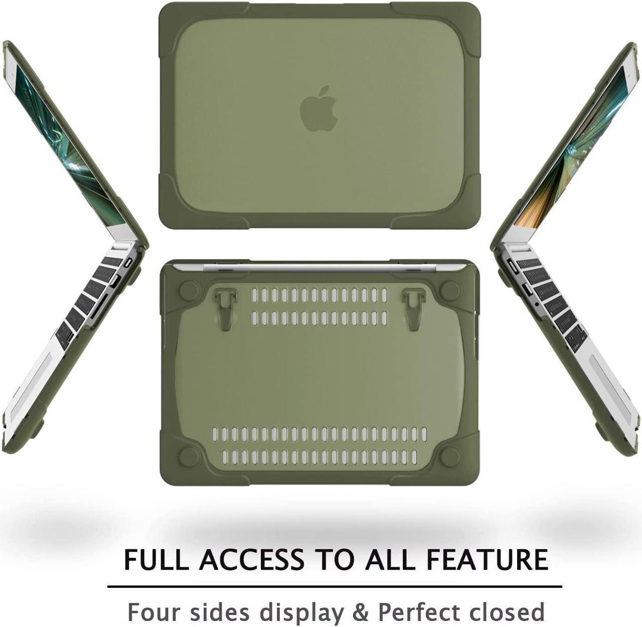 Alt view image 5 of 5 - Mektron for MacBook Pro 13 Inch Case (Version 2015/2014/2013), Heavy Duty Snap-on Dual Layer Hard Case Cover with Foldable Stand for Mac Pro Retina 13.3" Model A1502 A1425, Avocado Green