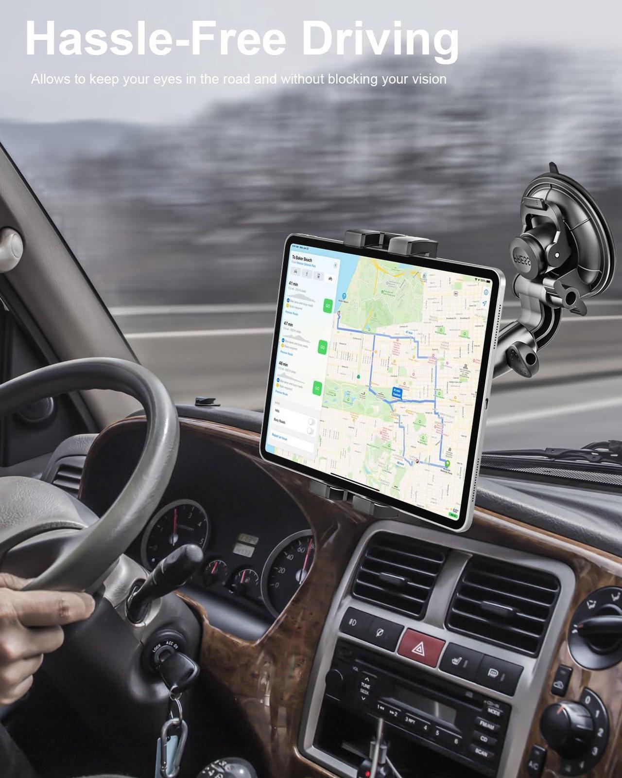Alt view image 2 of 5 - woleyi Car Tablet Holder Windshield - [95mm Strongest Suction Cup] Window Dashboard Car Tablet Mount for Trucks/Vehicles with 1/4'' Screw Tip, for 4-12.9" iPad Pro Air Mini, Galaxy Tab, iPhone, Camera