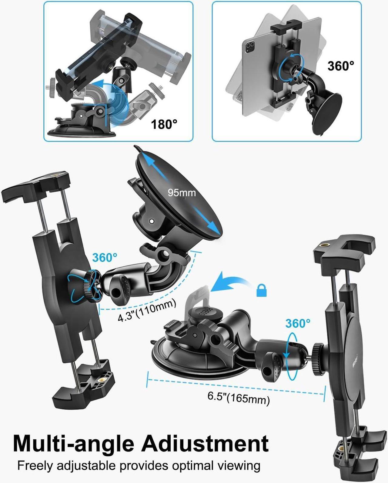 Alt view image 4 of 5 - woleyi Car Tablet Holder Windshield - [95mm Strongest Suction Cup] Window Dashboard Car Tablet Mount for Trucks/Vehicles with 1/4'' Screw Tip, for 4-12.9" iPad Pro Air Mini, Galaxy Tab, iPhone, Camera