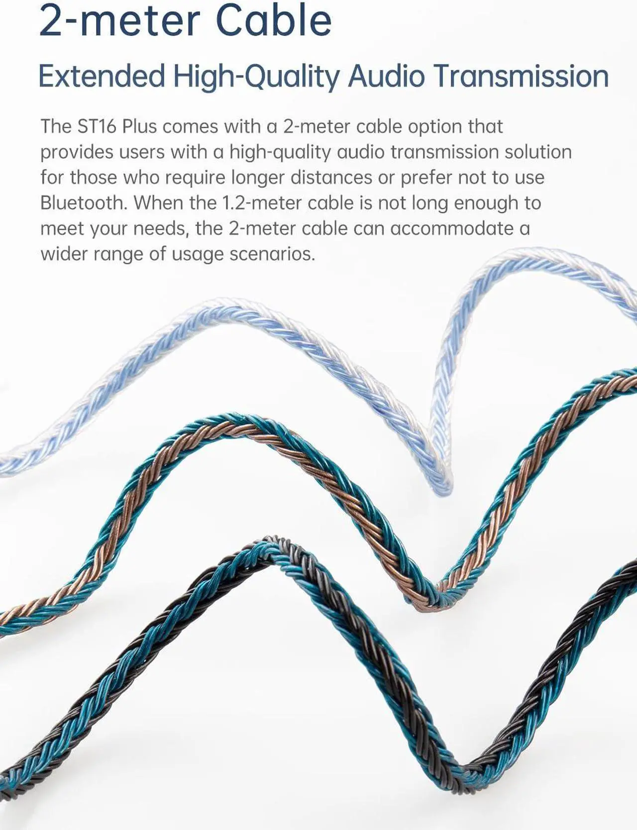 Alt view image 3 of 5 - 2m Length MMCX Cable, in ear Monitors Cable, KBEAR st16 Plus Upgrade iem Cable, Replacement Earphone Cable 16 Core Single Crystal Copper Silver Plated Wire for TIN Audio T2 T3 Shure (mmcx, 4.4mm plug)