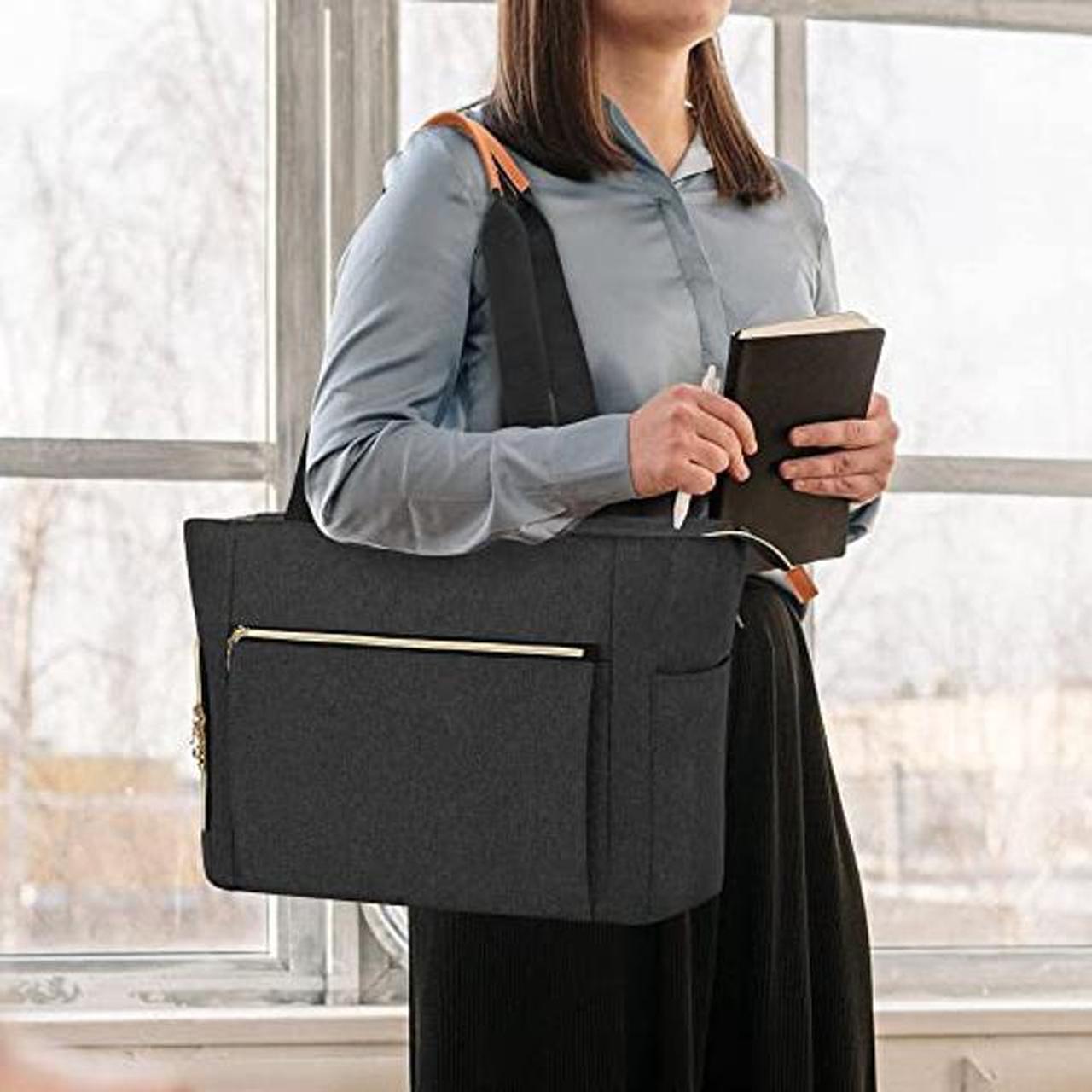 Alt view image 5 of 5 - CURMIO Teacher Tote Bag for Women, Portable Teacher Work Bag with Padded Sleeve and Compartments for Laptop