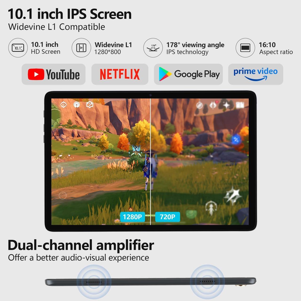 Alt view image 5 of 5 - Tablet 2024 Newest 10.1 Inch Android 12 Tablet with Keyboard, 6GB RAM, 128GB ROM, 1TB Expansion, 2 In 1 Octa-Core Tablet, 5G Wifi & 2.4G Wifi, 6000 mAh Battery, Dual Cameras, Bluetooth/Mouse/Case/GPS