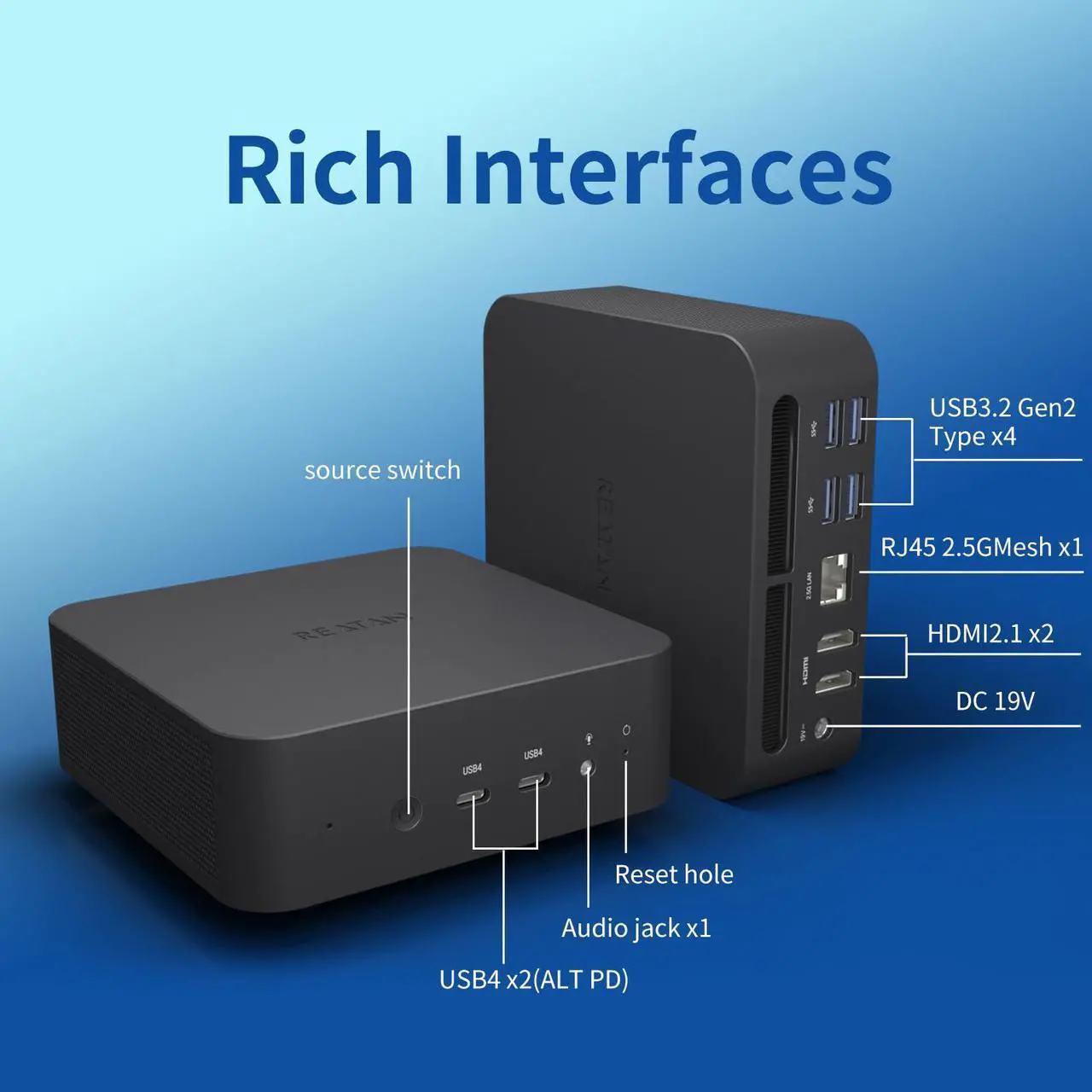 Alt view image 5 of 5 - Reatan Mini Gaming PC AMD Ryzen 9 7940HS 32GB DDR5 1TB SSD 5600 MHz RAM, Alloy 9 Desktop Mini Computers Windows 11 pro, Radeon 780M Graphics, 2.5Gbps LAN, HDMI 2.1, 8K USB 4.0 Wi-Fi 6E/BT5.3