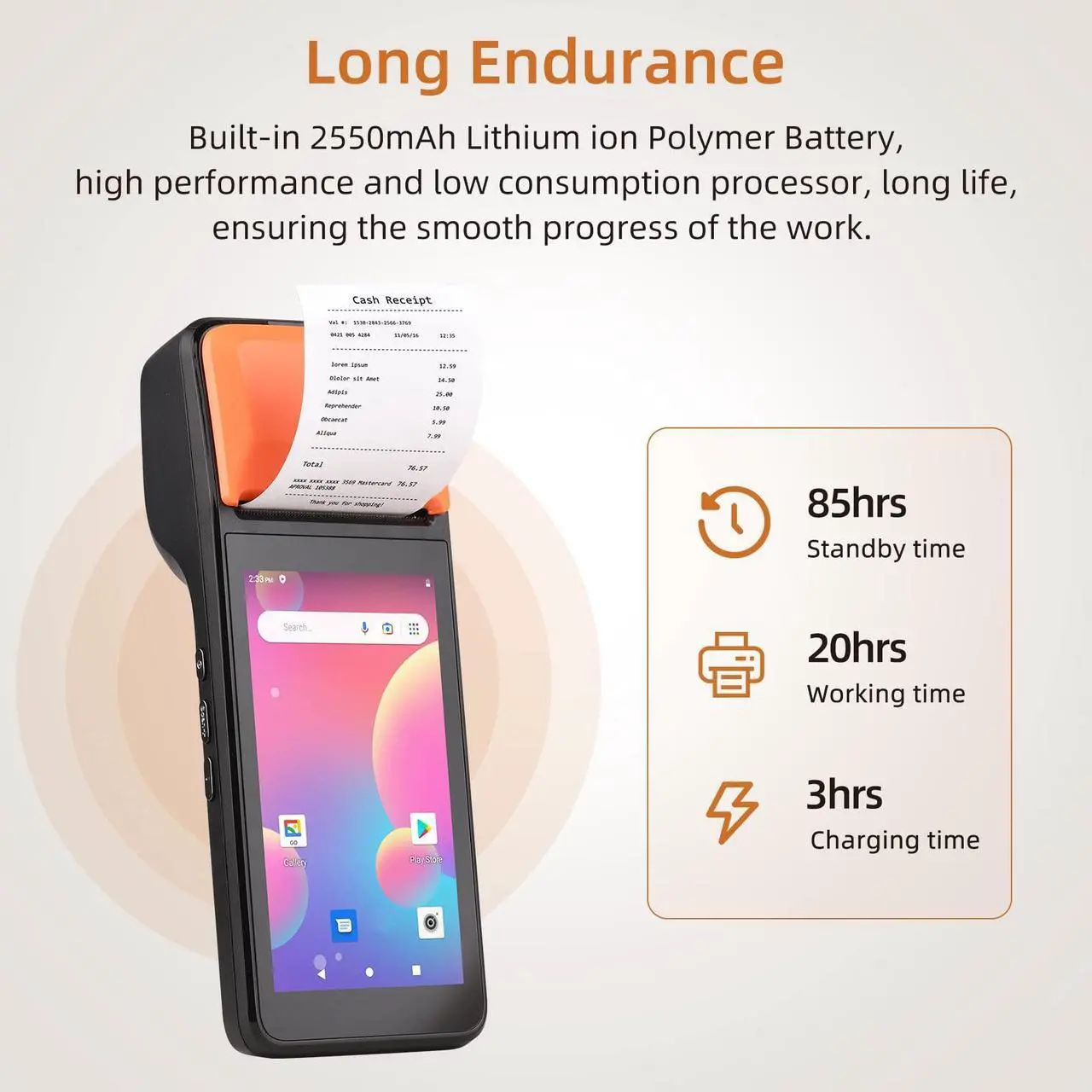 Alt view image 3 of 5 - Sunydog Handheld 3G POS Receipt Printer Android 8.1 1D/2D Barcode Scanner PDA Terminal Support 3G WiFi BT Communication with 5.0 Inch Touchscreen 58mm Width Thermal Label Printing for Supermarket