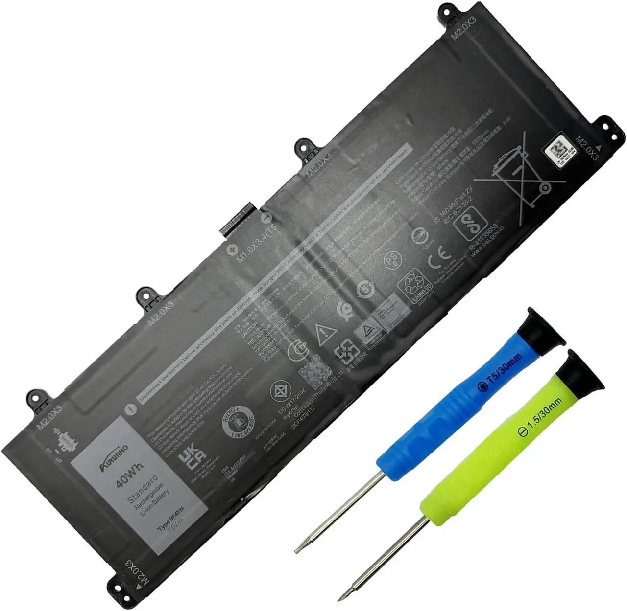 Main image of AURUNHO 9F4FN Laptop Battery Replacement for Dell Latitude 7320 Detachable T04H T04H001 Series 2VKW9 7.6V 40Wh 5263mAh