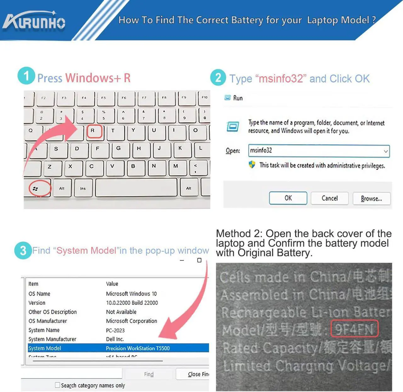 Alt view image 4 of 5 - AURUNHO 9F4FN Laptop Battery Replacement for Dell Latitude 7320 Detachable T04H T04H001 Series 2VKW9 7.6V 40Wh 5263mAh