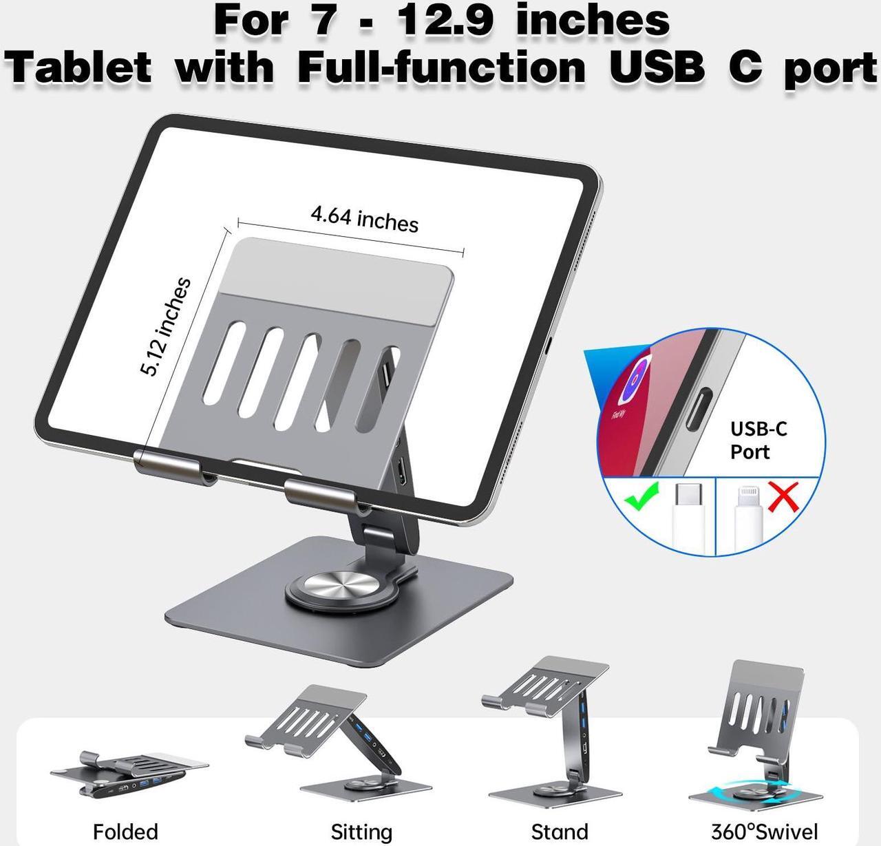 Alt view image 3 of 5 - HC Universal Docking Station for iPad Mini Air Pro Galaxy Tab iPhone Adjustable 7-in-1 USB Hub 360degRotatable iPad Stand with USB C Hub 12.9 inch 4K HDMI USB 3.0 PD 100W 3.5mm Audio SD/TF Card Reader