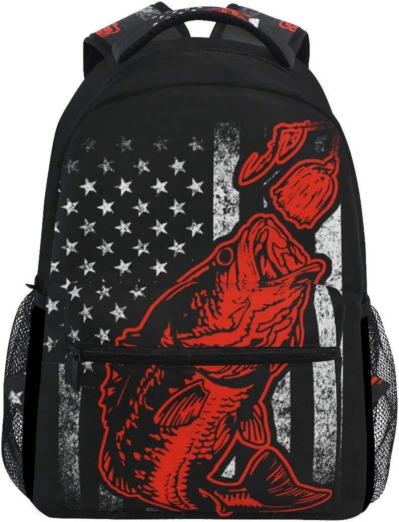 Main image of Nerxy Bass Fishing Lure And American Flag Casual Backpack Bag, Fashion Lightweight Backpacks for Holiday Gifts One Size