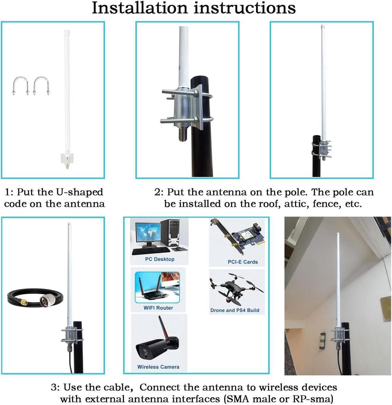 Alt view image 3 of 5 - SignalPlus Outdoor WiFi Omni Directional Antenna, Dual Band 2.4GHz 5GHz 12dBi High Gain Long Range WiFi Antenna for Wireless Access Point/Wi-Fi Camera/Wireless Router, RP-SMA,SMA male