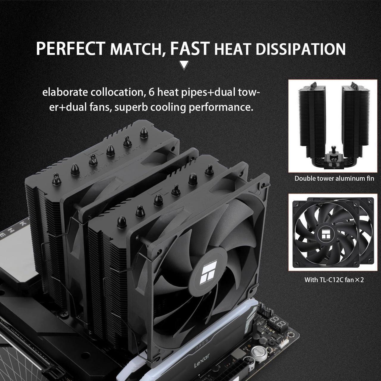 Alt view image 4 of 5 - Thermalright Peerless Assassin 120 SE Black CPU Air Cooler, 6 Heat Pipes, Dual TL-C12C PWM Fans, 155mm High CPU Cooling,forAM4/AM5&Intel LGA 1851/1700/1150/1151/1200(PA120SE Black)