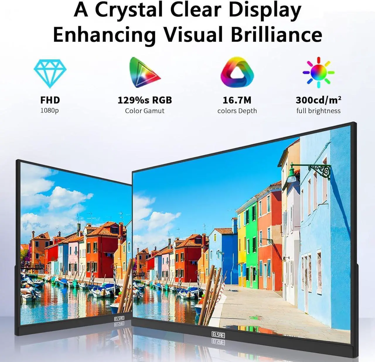 Alt view image 3 of 5 - ELSAE 27 inch Full HD 100Hz Gaming Monitor, Zero-Frame IPS Office Computer 1920 x 1080p Monitor with Type-C & HDMI 2.0, FreeSync, Low Blue Light, 129% sRGB, HDR, 300 Nit Brightness, VESA(75x75mm)