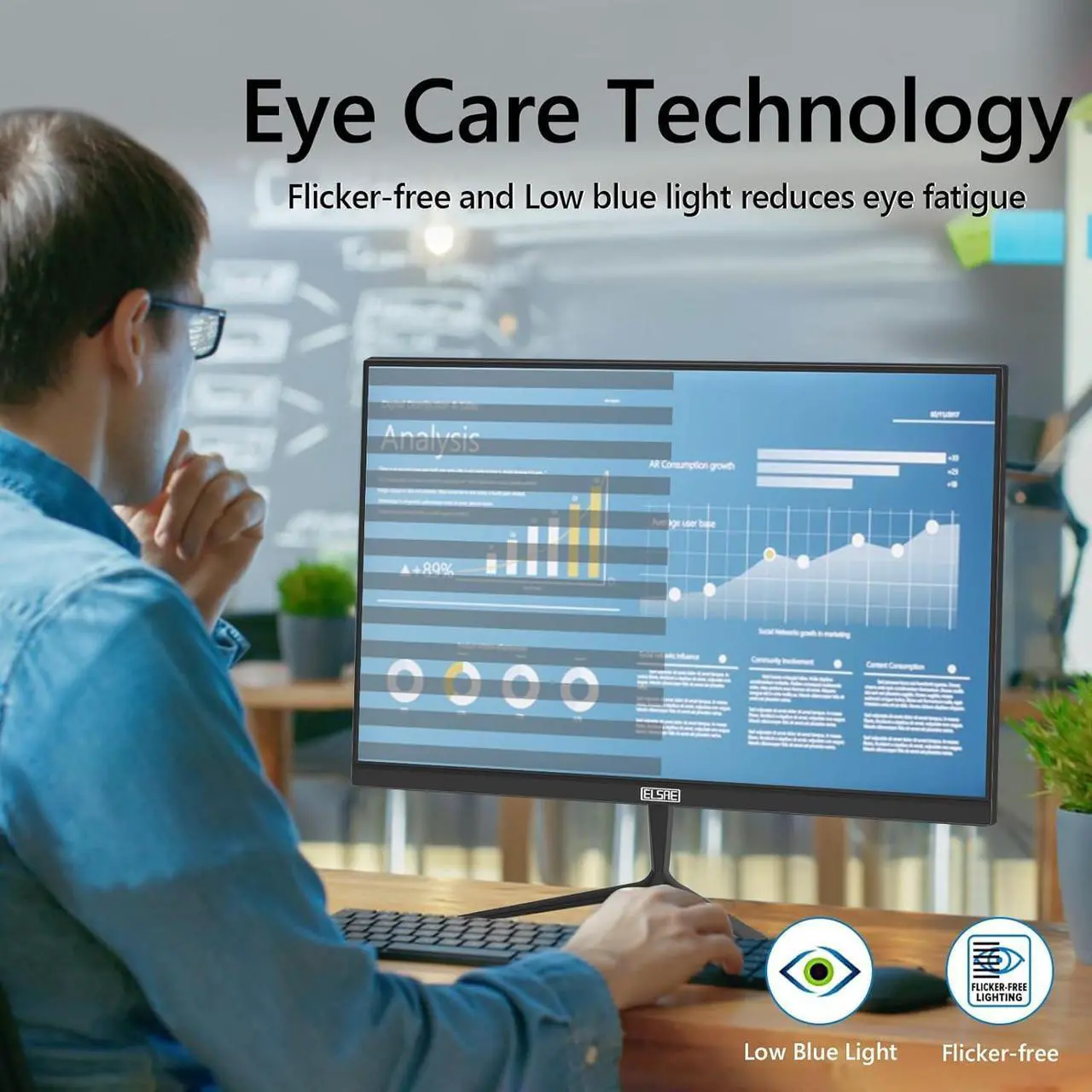 Alt view image 5 of 5 - ELSAE 27 inch Full HD 100Hz Gaming Monitor, Zero-Frame IPS Office Computer 1920 x 1080p Monitor with Type-C & HDMI 2.0, FreeSync, Low Blue Light, 129% sRGB, HDR, 300 Nit Brightness, VESA(75x75mm)