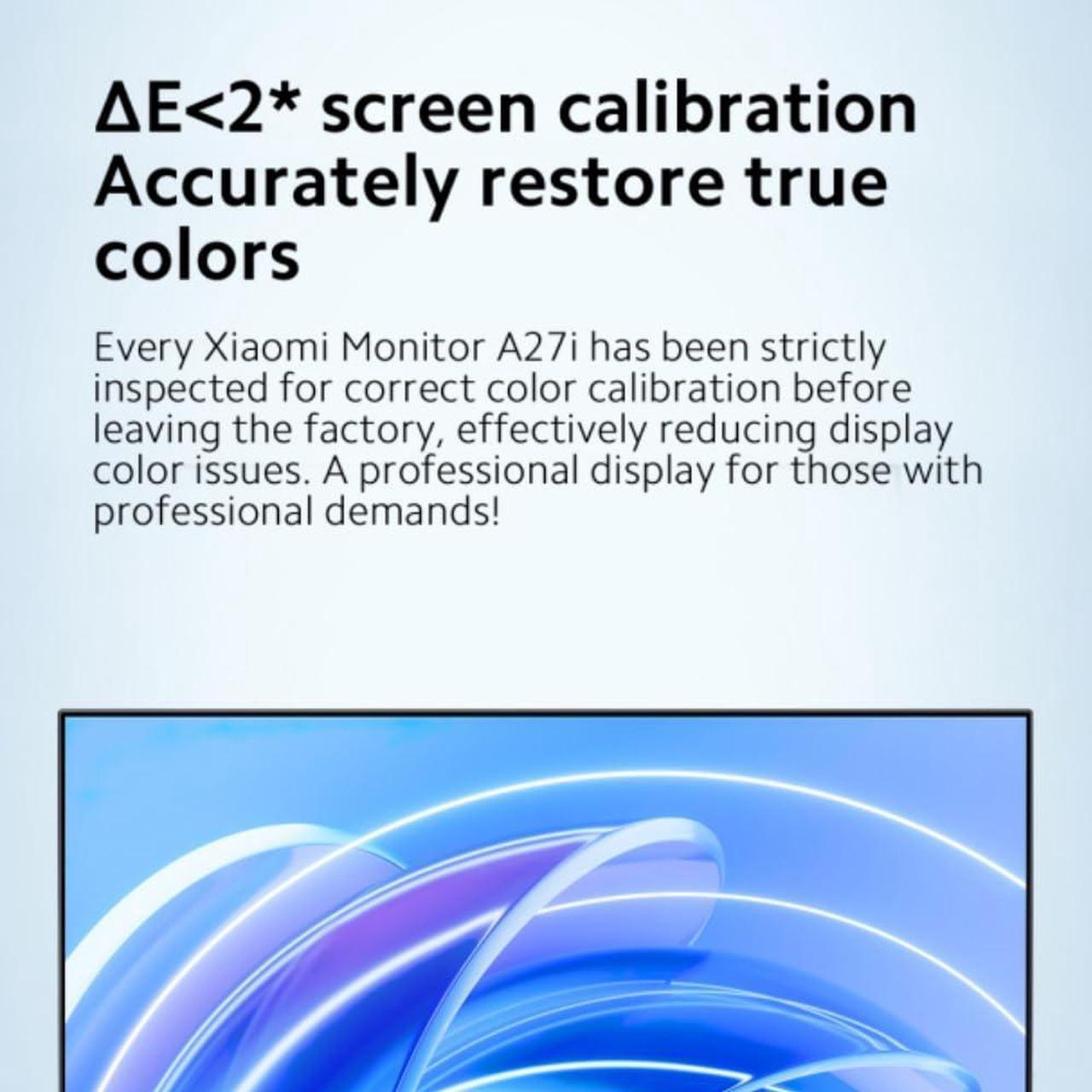 Alt view image 4 of 5 - Xiaomi A27i 27 inch Monitor, 100Hz high Refresh Rate, IPS Hard Screen, 7.5mm Ultra-Slim Body, 1080p FHD Resolution, E<2 Factory Color Calibration for Each Screen, DP 1.4 Supported and Easy mounting