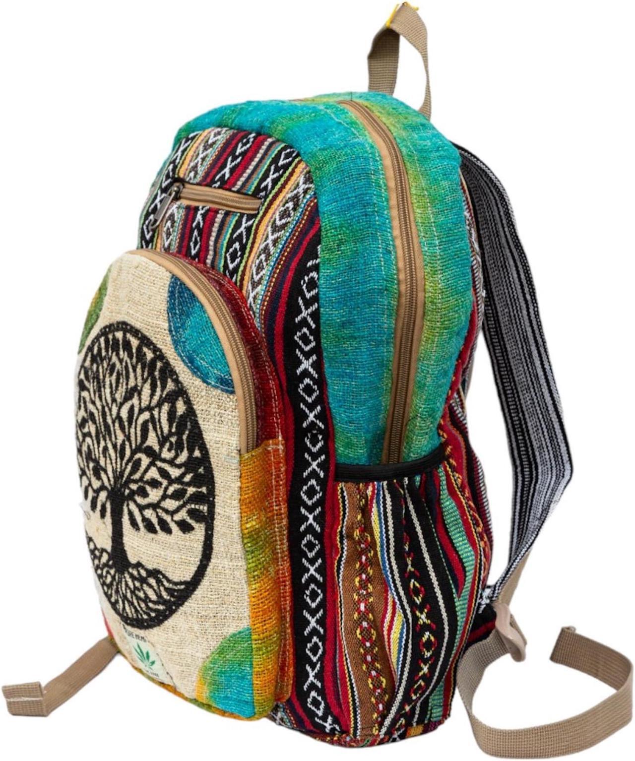 Alt view image 3 of 5 - Handmade Hemp Backpack Large Travel Fashion Backpack Handmade in Nepal Tree of Life Design