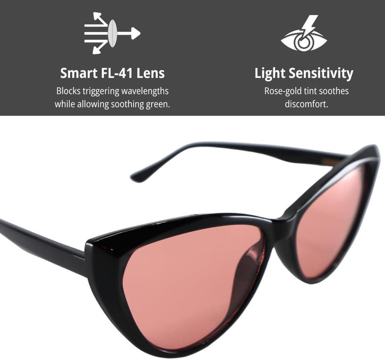 Alt view image 3 of 5 - Family Tree Remedies FL-41 Migraine Glasses with Transitional Lens for Indoor/Outdoor Light Sensitivity & Photophobia (Cat Eye Pro)