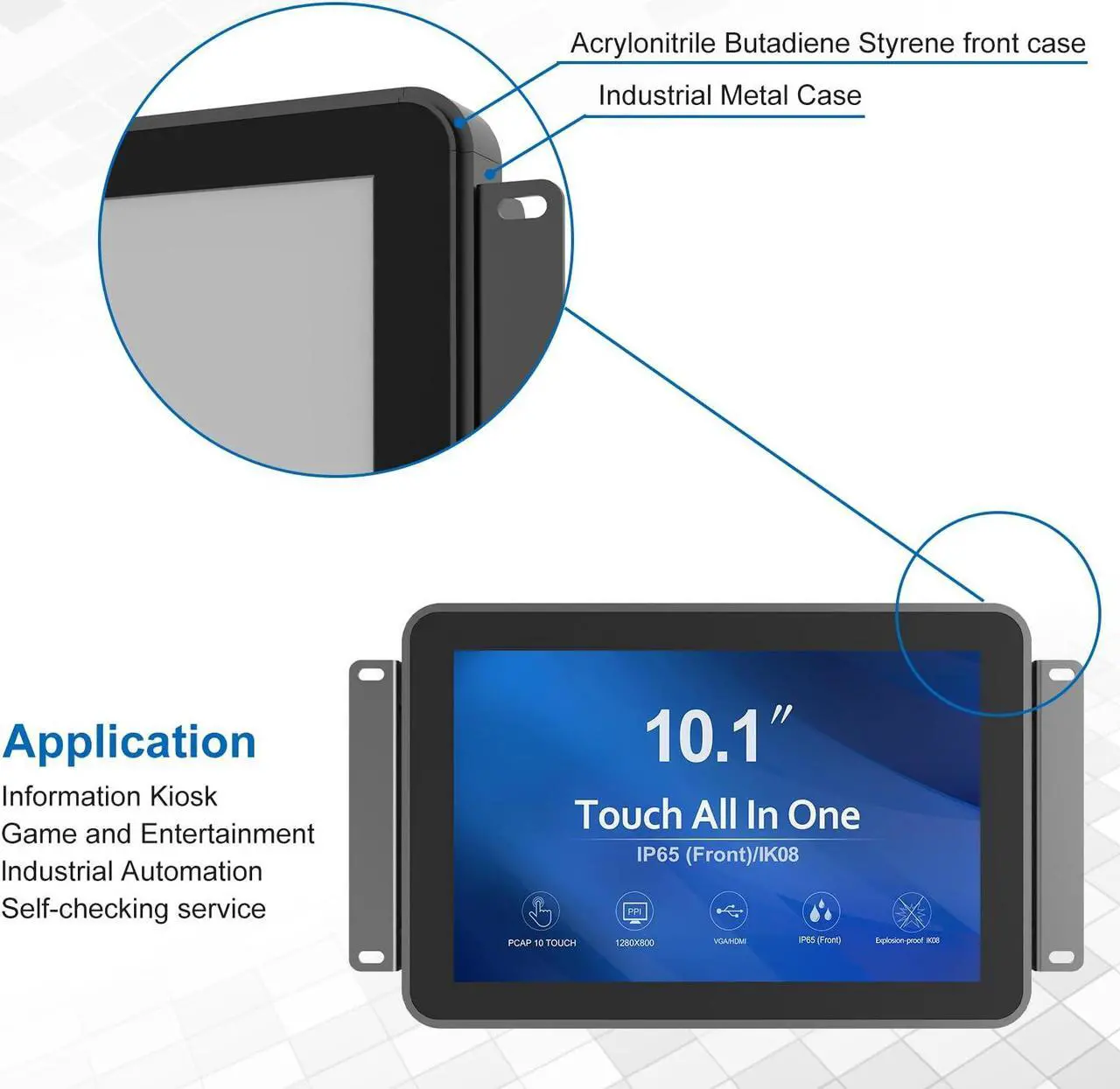 Alt view image 4 of 5 - 10.1 Inch 1000 Nits Sunlight Readable Multi Touch PCAP Open Frame Touch Screen Monitor, Industrial LCD Display with 1280x800 Black