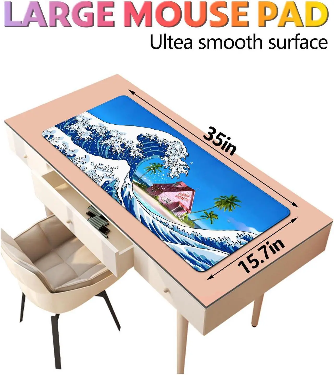 Alt view image 3 of 5 - QUMIOBU Anime Kame House Mouse Pad DBZ Desk Mat Non-Slip Rubber Extended Large Kanagawa Wave Gaming Mousepad for Office Desktop PC Laptop 35.5 x 15.7inches x 3mm