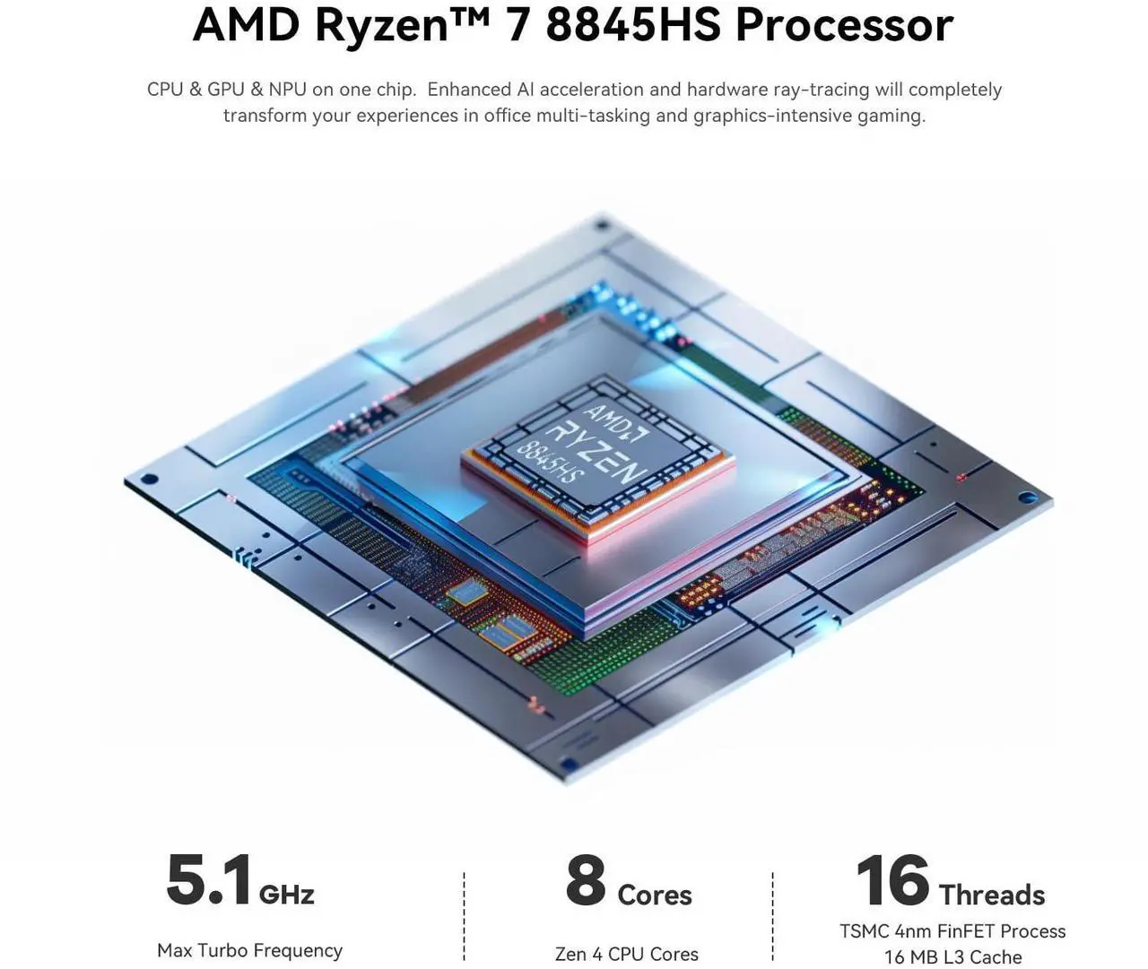 Alt view image 2 of 5 - Beelink SER8 Gaming Mini PC AMD Ryzen 7 8845HS up to 5.1GHz(8C/16T), 32GB DDR5 RAM/1TB M.2 PCIe4.0 SSD/AMD Radeon 780M Mini Computer, Support 4K@120Hz Display/2.5Gbps/WiFi 6/BT5.2/Triple-Display
