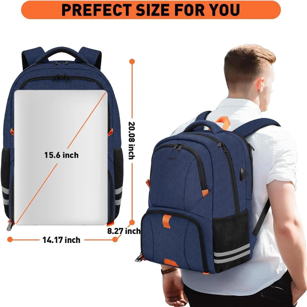 Alt view image 5 of 5 - Ytonet Gym Backpack for Men Women, Travel Backpack with USB Charging Port, Water Resistant Workout Gym Bag Lightweight Backpack Fit 15.6 Inch Laptop, Sports, Camping, Hiking, Dark Blue