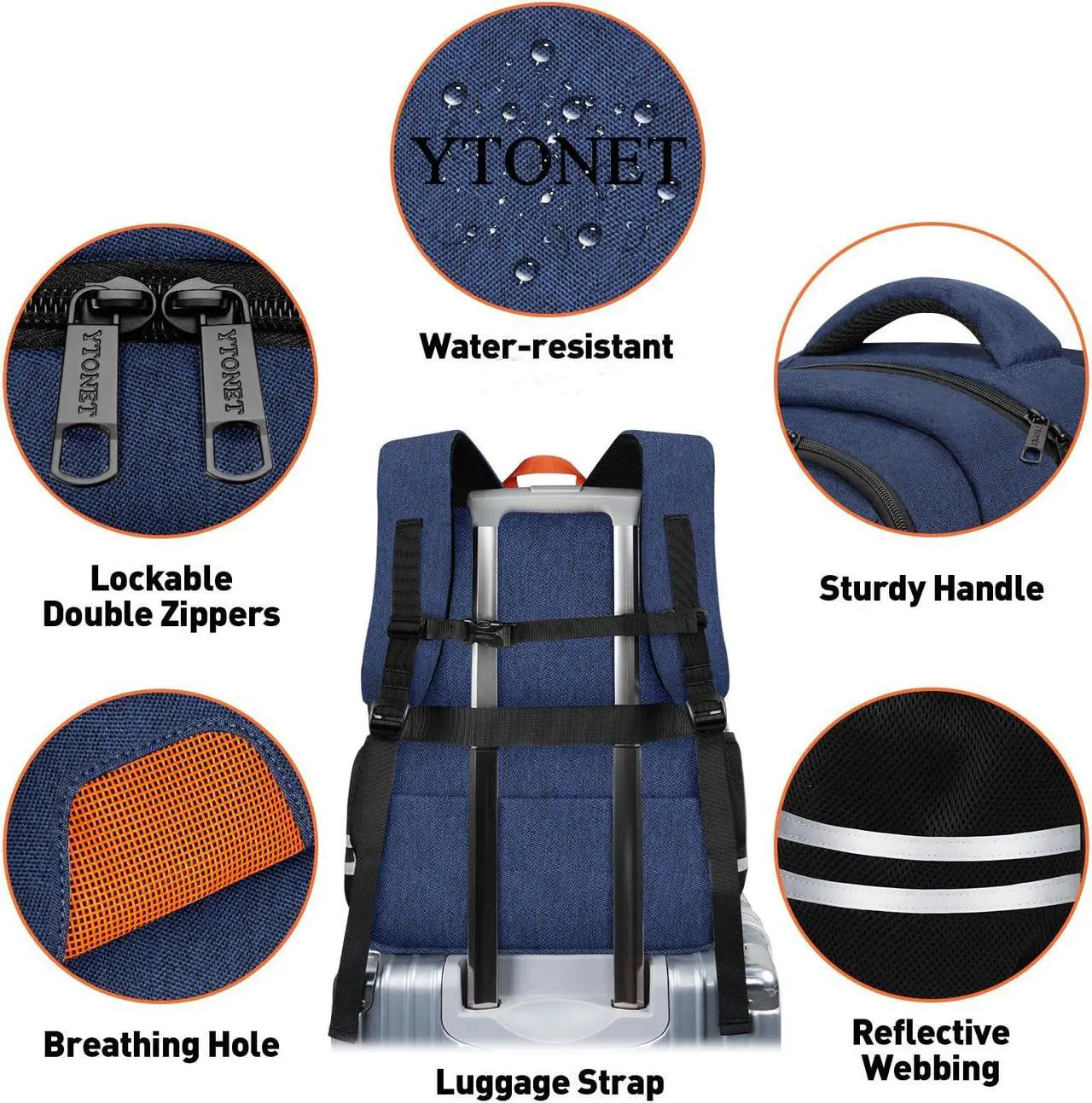 Alt view image 4 of 5 - Ytonet Gym Backpack for Men Women, Travel Backpack with USB Charging Port, Water Resistant Workout Gym Bag Lightweight Backpack Fit 15.6 Inch Laptop, Sports, Camping, Hiking, Dark Blue