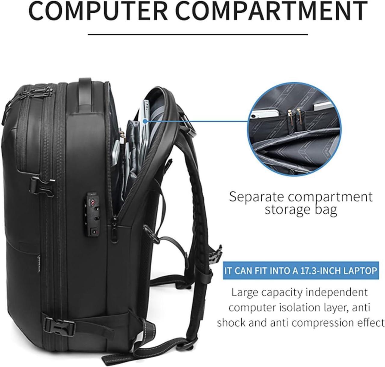 Alt view image 3 of 5 - Visnalefry 60L Airback Backpacks Expandable Travel Backpack Vacuum Compression Carry on BackPack Anti-theft Waterproof 17inch Laptop Bag