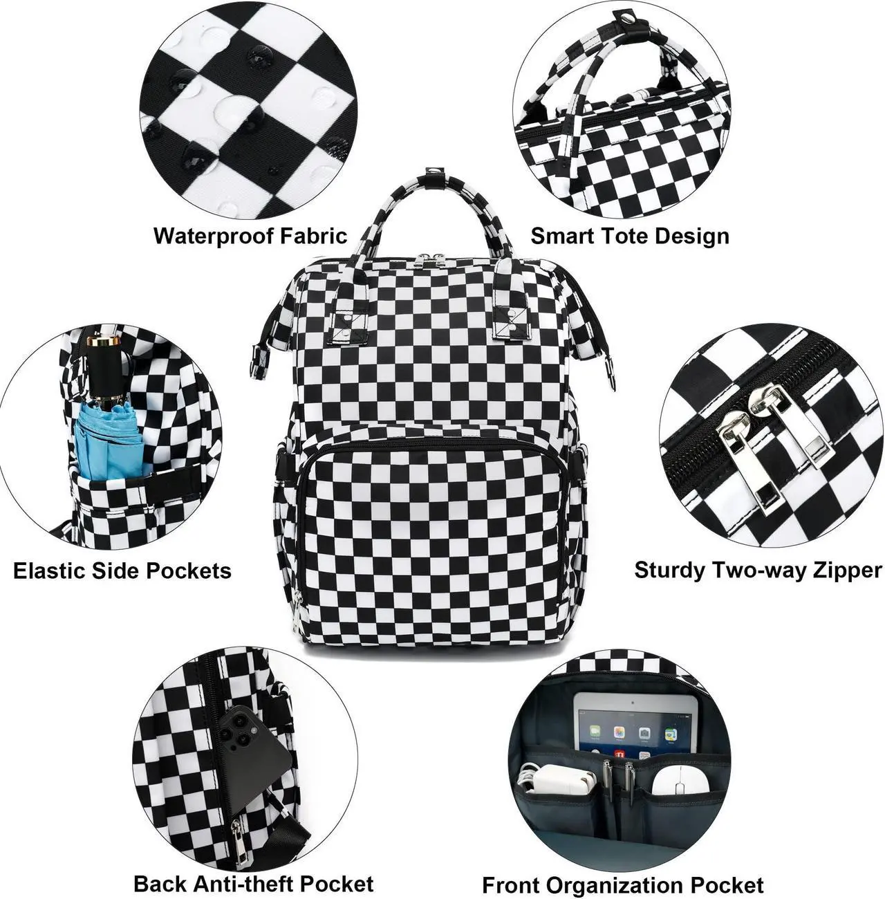Alt view image 2 of 5 - Xunteny Checkered Women Laptop Backpack, College School Backpack Bookbag 15.6 Inch Computer Backpacks for Work Business Travel