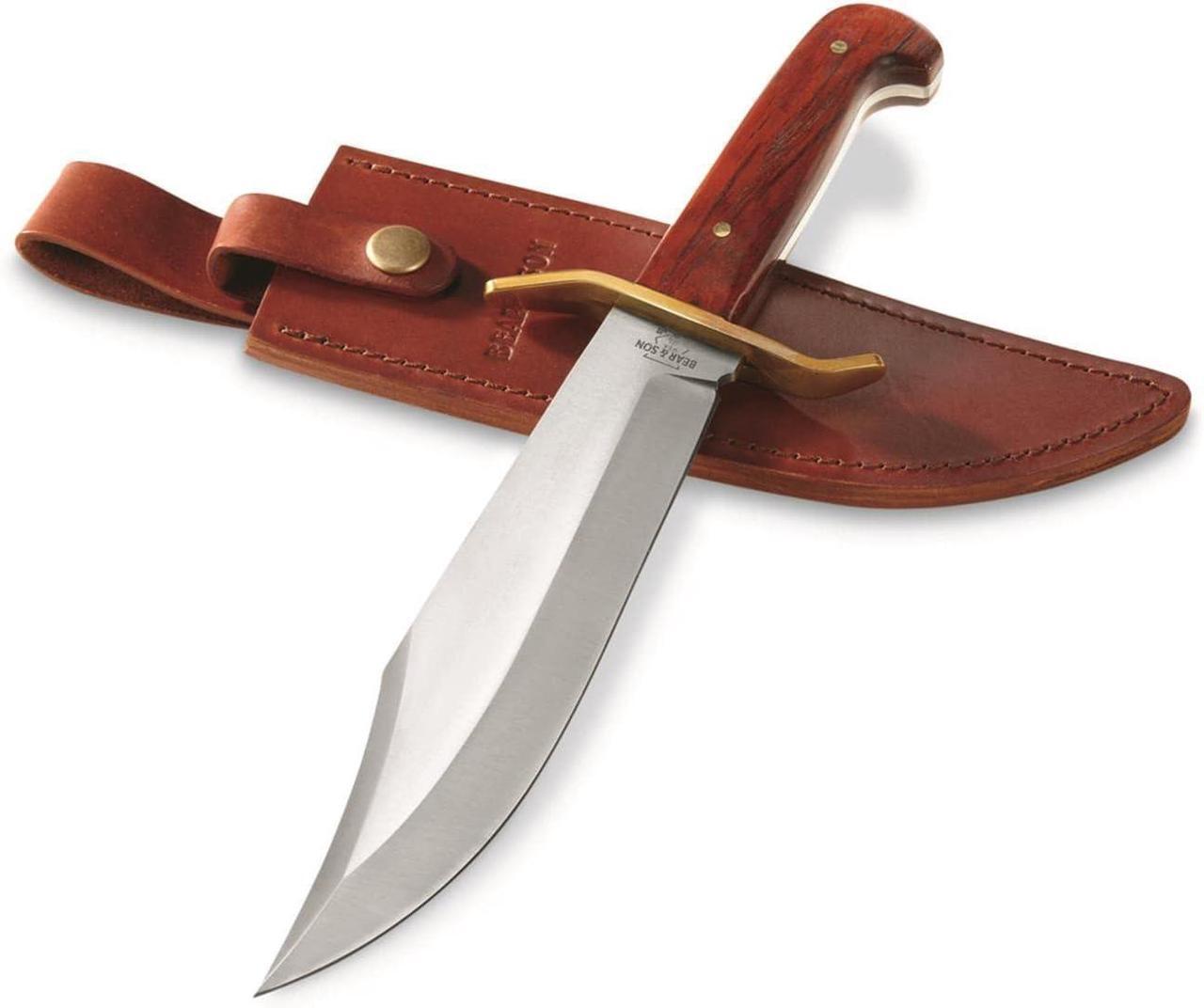Alt view image 3 of 3 - Bear & Son CB00 3/4 12" Cocobola Gold Rush Bowie with Leather Sheath