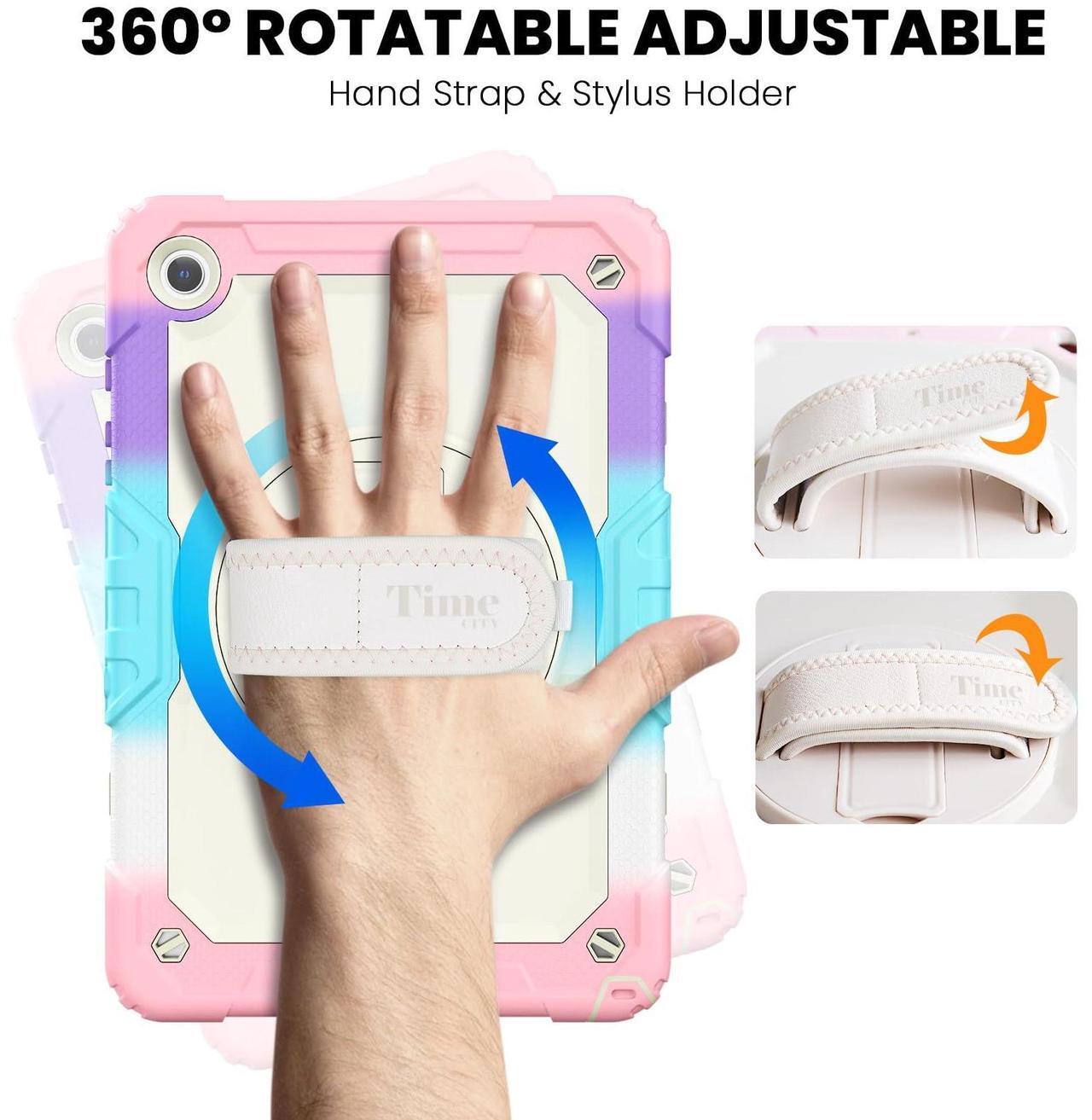 Alt view image 3 of 5 - Timecity Case for Samsung Galaxy Tab A9 Plus Case 11 inch 2024 with Screen Protector for Girls Kids, Shockproof Case for Galaxy Tab A9+ (SM-X210/X216/X218) with Stand Hand/Shoulder Strap- Pink Camo