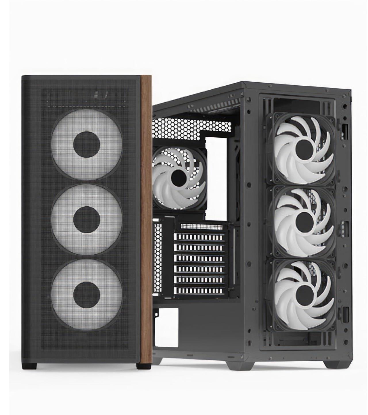 Alt view image 2 of 5 - AeroCool D501A Mid Tower Case, Wood-Accented Mesh Front, 360mm Radiator Support, 11 Fan Slots, 400mm GPU, ATX/m-ATX/Mini-ITX, Magnetic Dust Filters, SPCC Steel Construction, Trendy PC Build, Black
