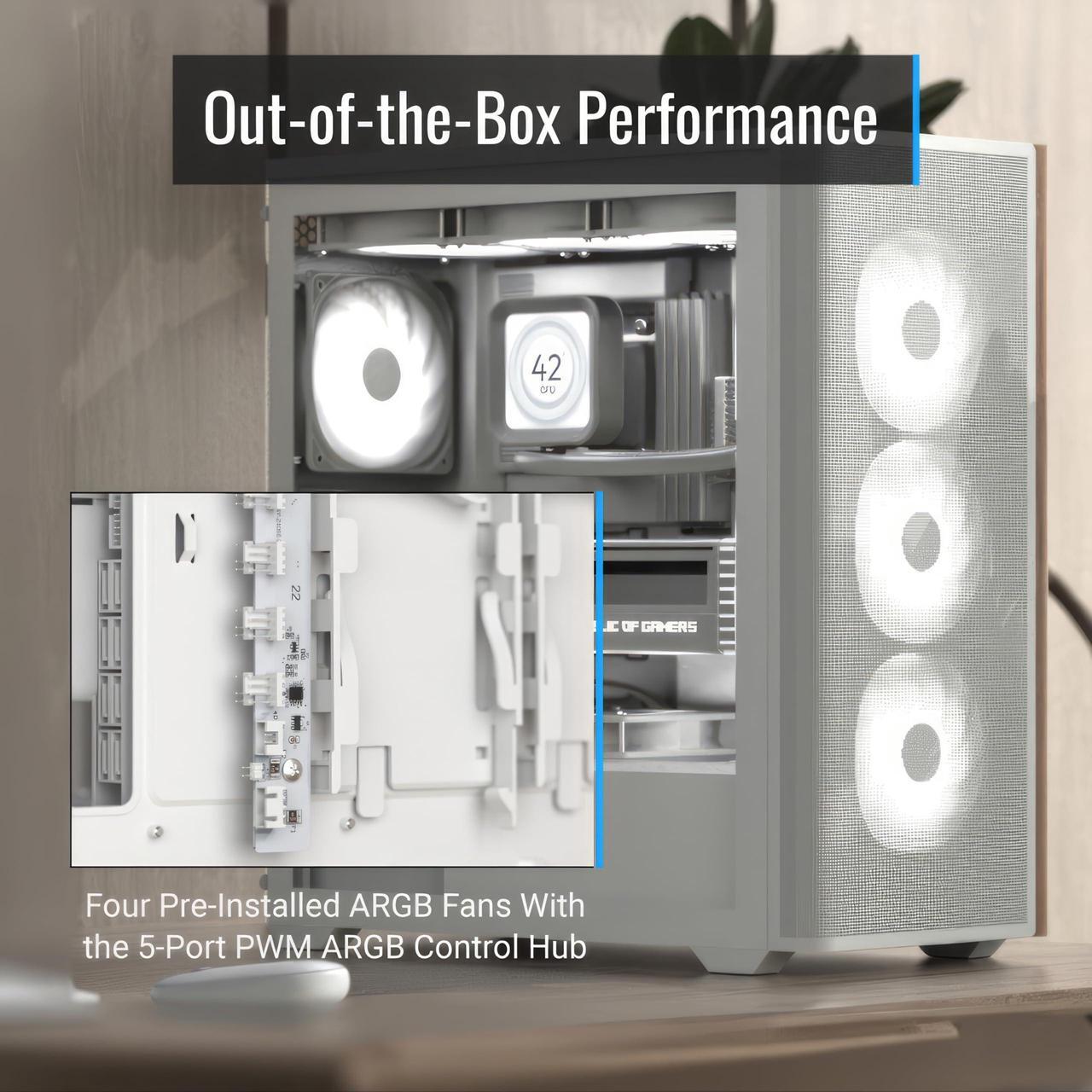 Alt view image 4 of 5 - AeroCool D501A Mid Tower Case, Wood-Accented Mesh Front, 360mm Radiator Support, 11 Fan Slots, 400mm GPU, ATX/m-ATX/Mini-ITX, Magnetic Dust Filters, SPCC Steel Construction, Trendy PC Build, Black