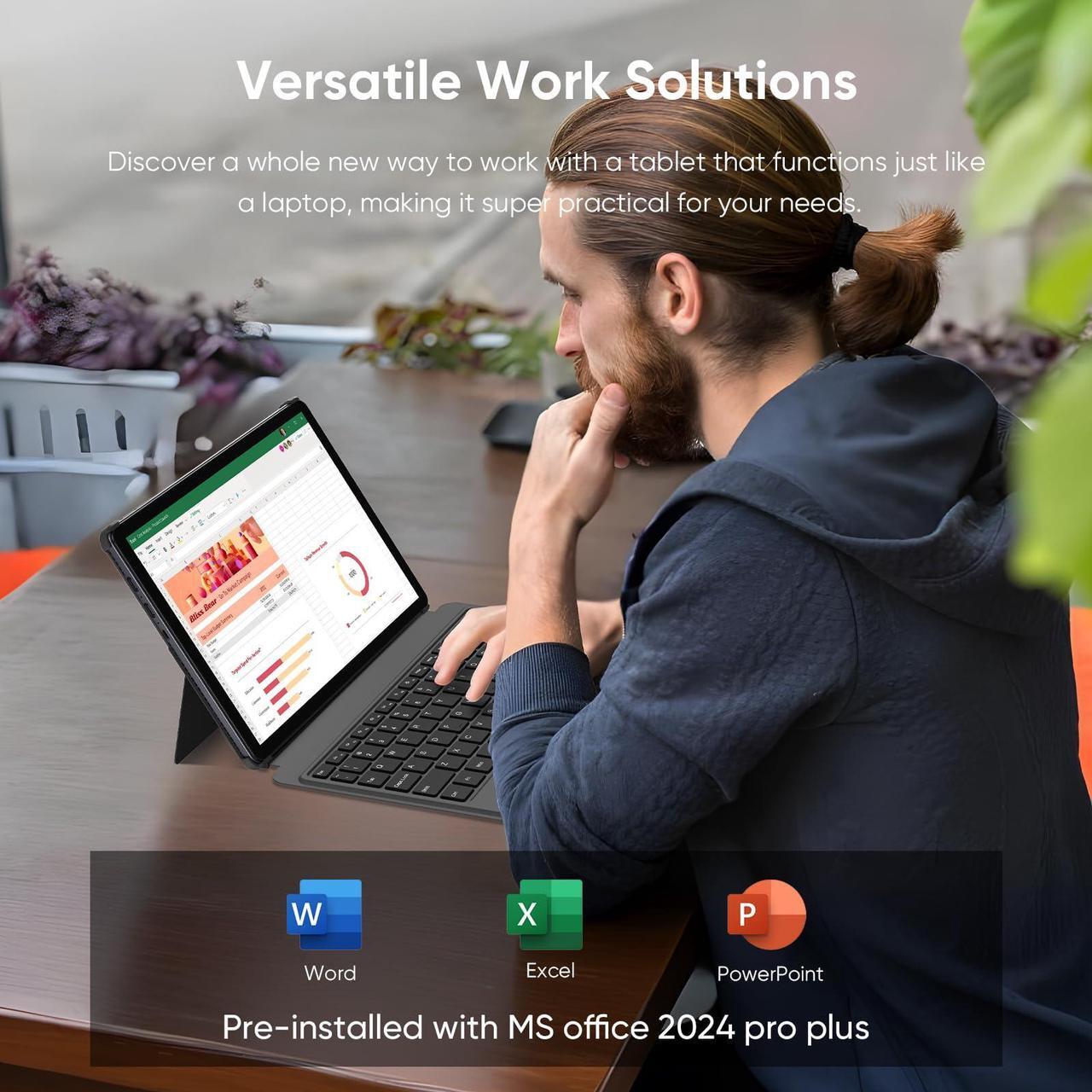Alt view image 3 of 5 - AE86 2-in-1 Tablet/Laptop (2025), 10.1" Windows 11 Pro Tablet PC with Keyboard and Stylus Pen, 12GB RAM 256GB SSD, Intel Core Processor, MS Office 2024 Included, BT5.0 WiFi, USB A, Type-C, Micro HDMI