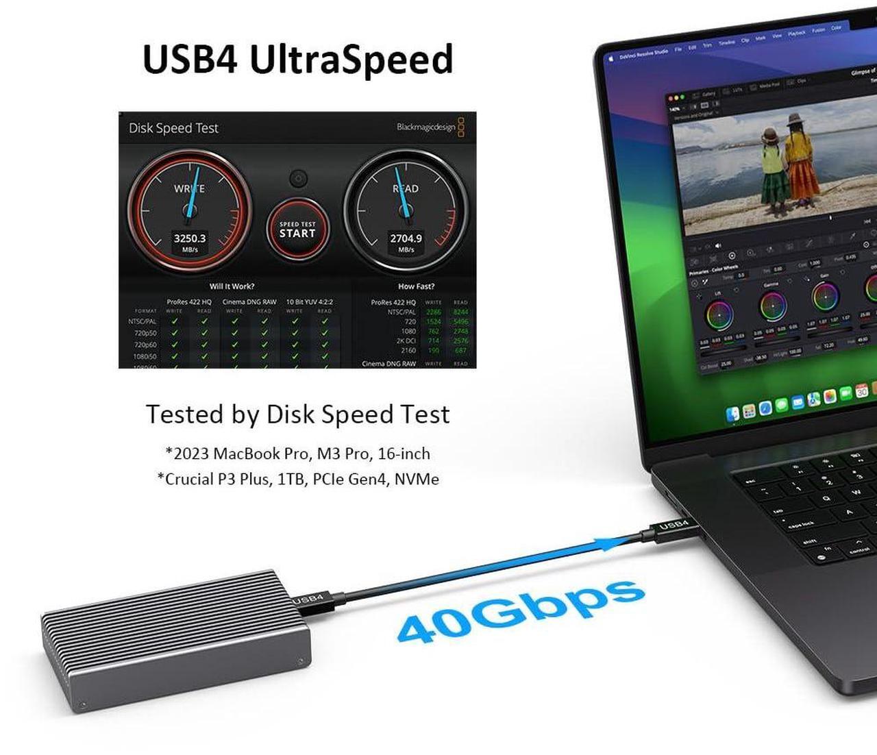 Alt view image 2 of 5 - Fanless Speedy 40Gbps M.2 NVMe SSD Enclosure, USB4/Thunderbolt 4 Aluminum External NVMe Enclosure with Finned Dustproof Cooling Design, Supports M.2 NVMe PCIe SSD up to 8TB(Gray