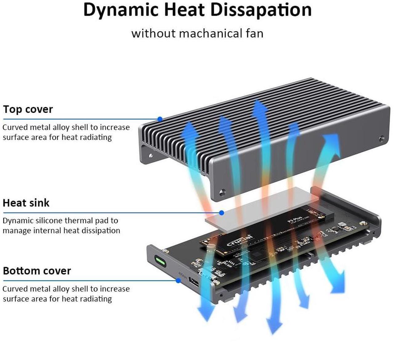 Alt view image 5 of 5 - Fanless Speedy 40Gbps M.2 NVMe SSD Enclosure, USB4/Thunderbolt 4 Aluminum External NVMe Enclosure with Finned Dustproof Cooling Design, Supports M.2 NVMe PCIe SSD up to 8TB(Gray