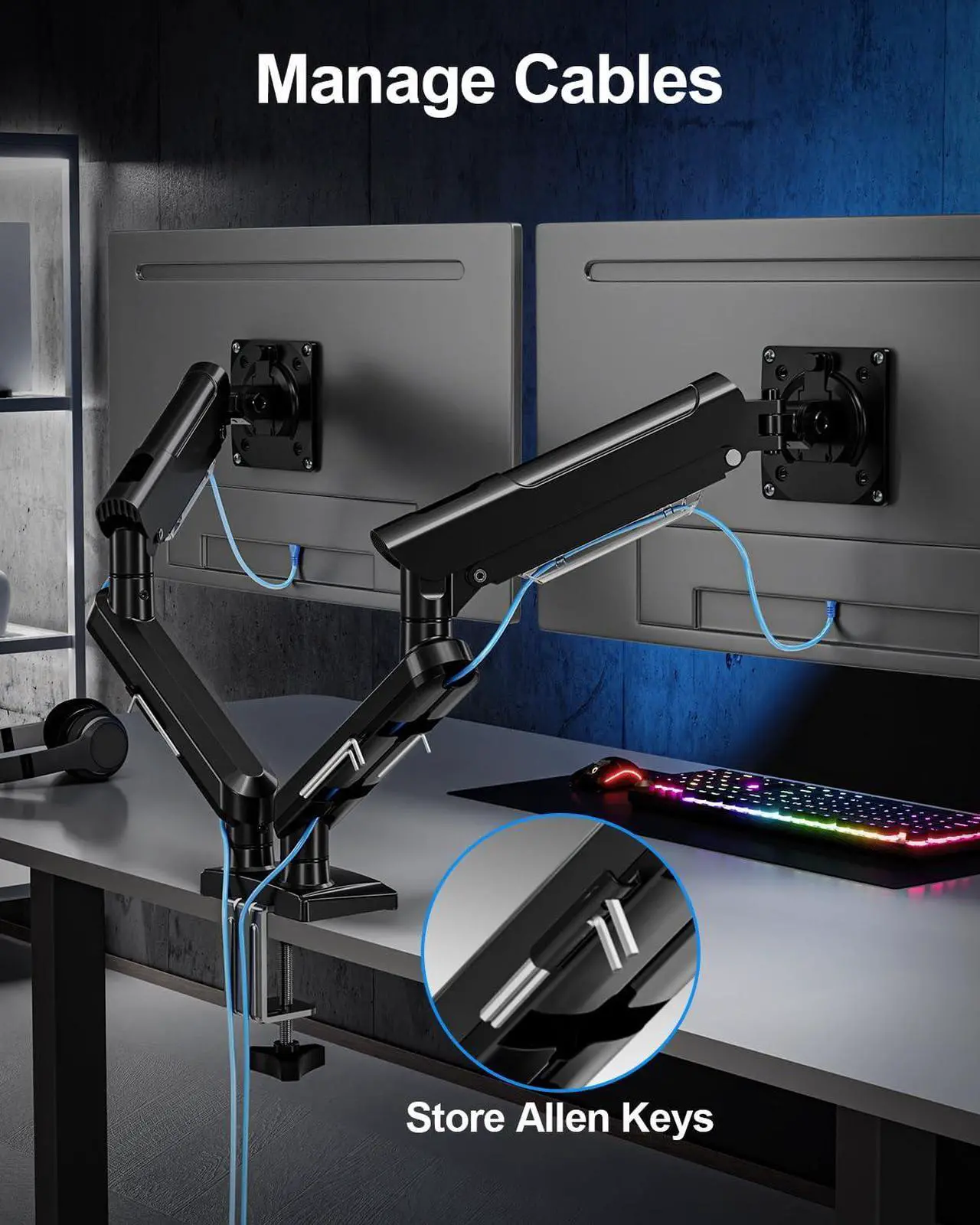Alt view image 3 of 5 - Dual Monitor Mount Fits 13 to 32 Inch Computer Screen, Dual Monitor Arm Hold up to 22lbs Each, Full Motion Monitor Desk Mounts for 2 Monitors, Gas Spring Monitor Stand, VESA Mount, Freelift Pro