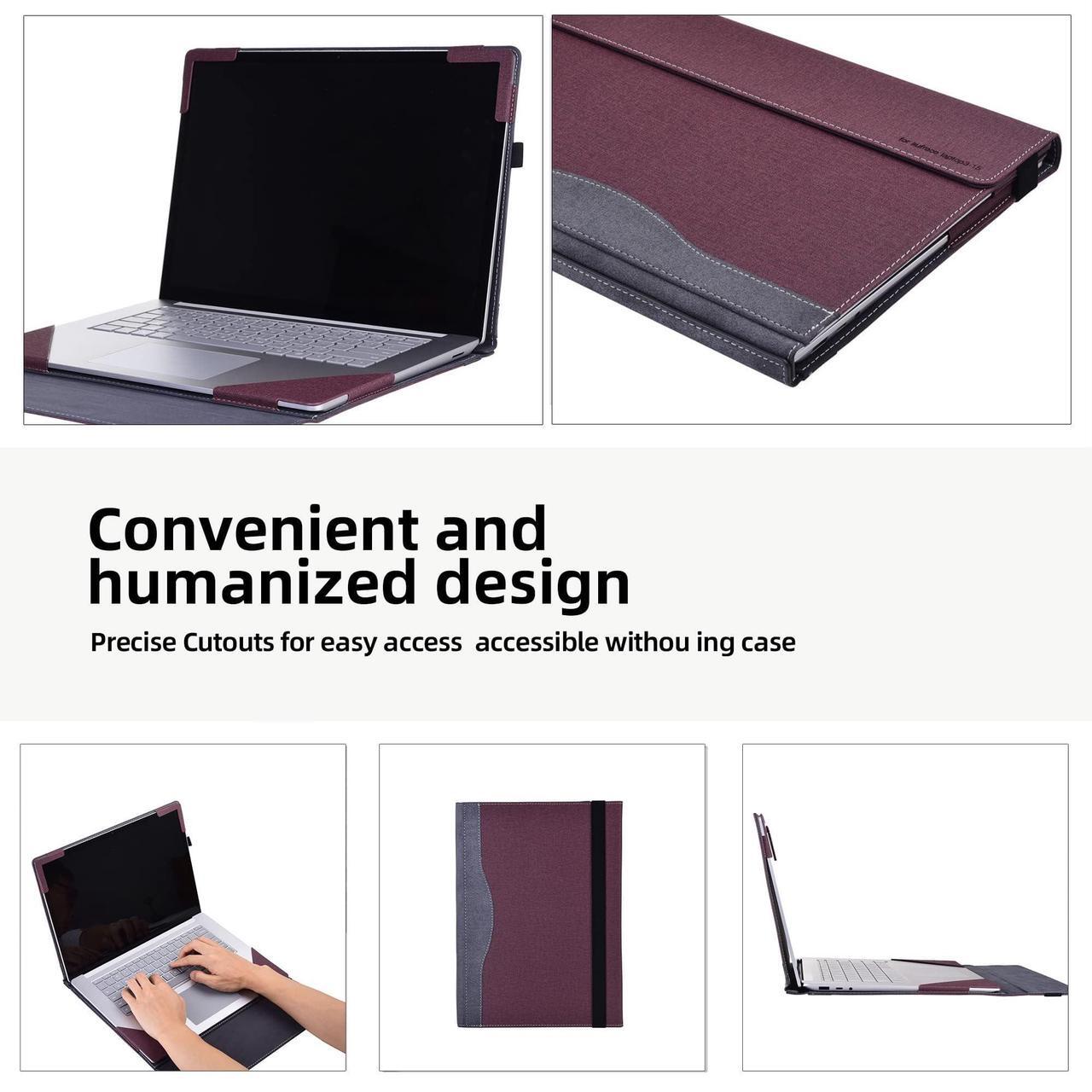 Alt view image 5 of 5 - Laptop Case for Microsoft Surface Laptop 6 15", PU Leather Folio Stand Laptop Protective Case Compatible with Microsoft Surface Laptop 5/4/3/2/1 15 inch (Wine red)