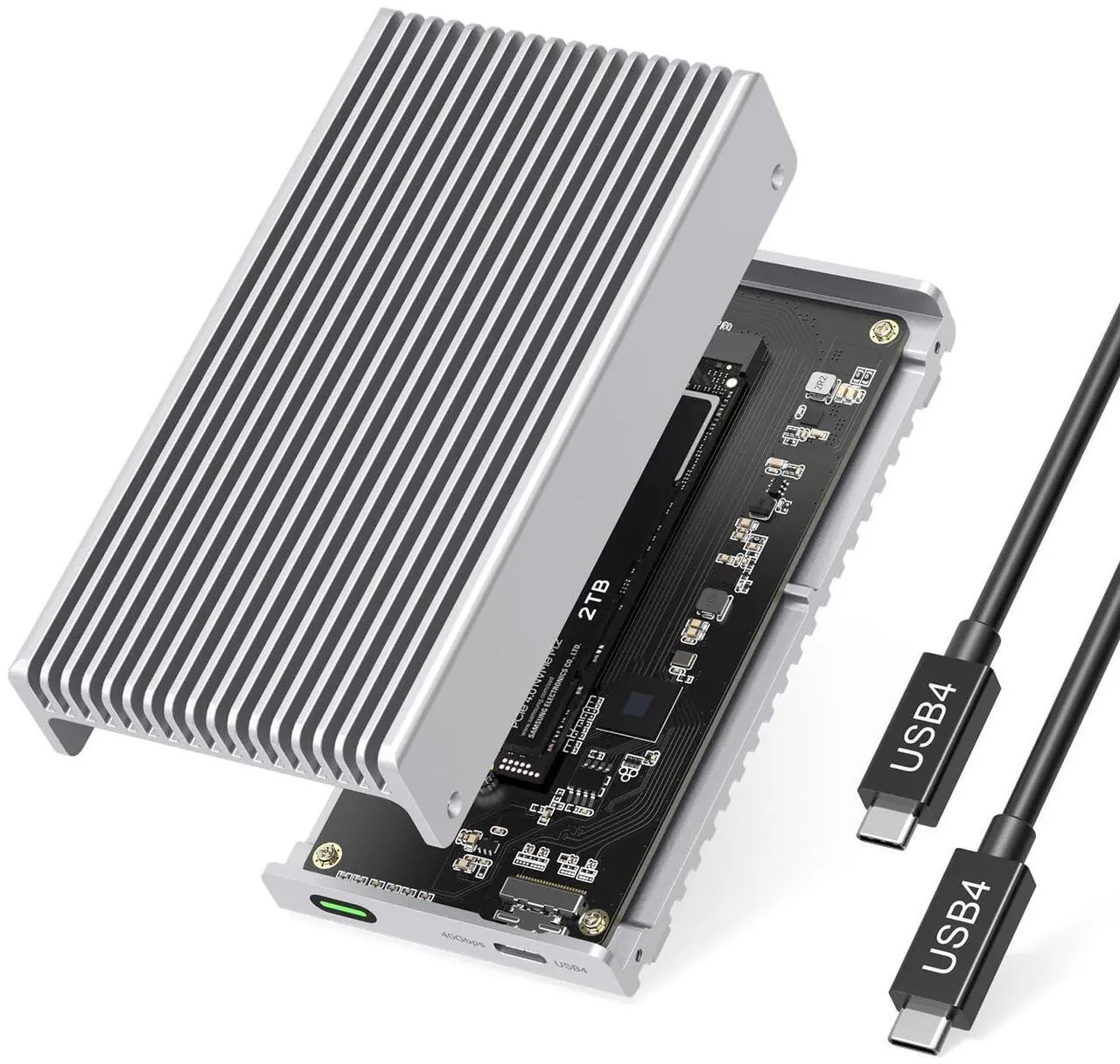 Main image of GEWOKLIY Noiseless 40Gbps M.2 NVMe Enclosure, USB C Aluminum External SSD Enclosure Compatible Thunderbolt4/3 8TB SSD Adapter, PCIe Gen4 M.2 SSD Reader Fits 2280/2260/2242/2230mm M B+M Key (Silver)