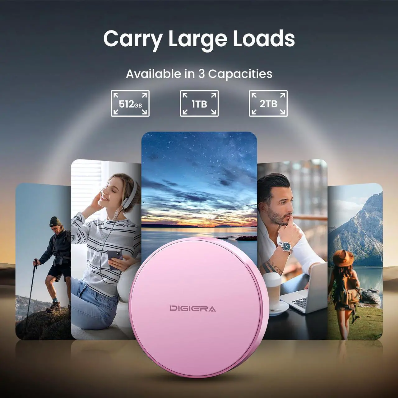 Alt view image 5 of 5 - DIGIERA 1TB Magnetic Portable SSD, External SSD with Type-C USB 3.2 Gen 2x2, Speeds Up to 2000MB/s, Compact & Durable, Ideal for Content Creators, Photographers, Gamers, Pink