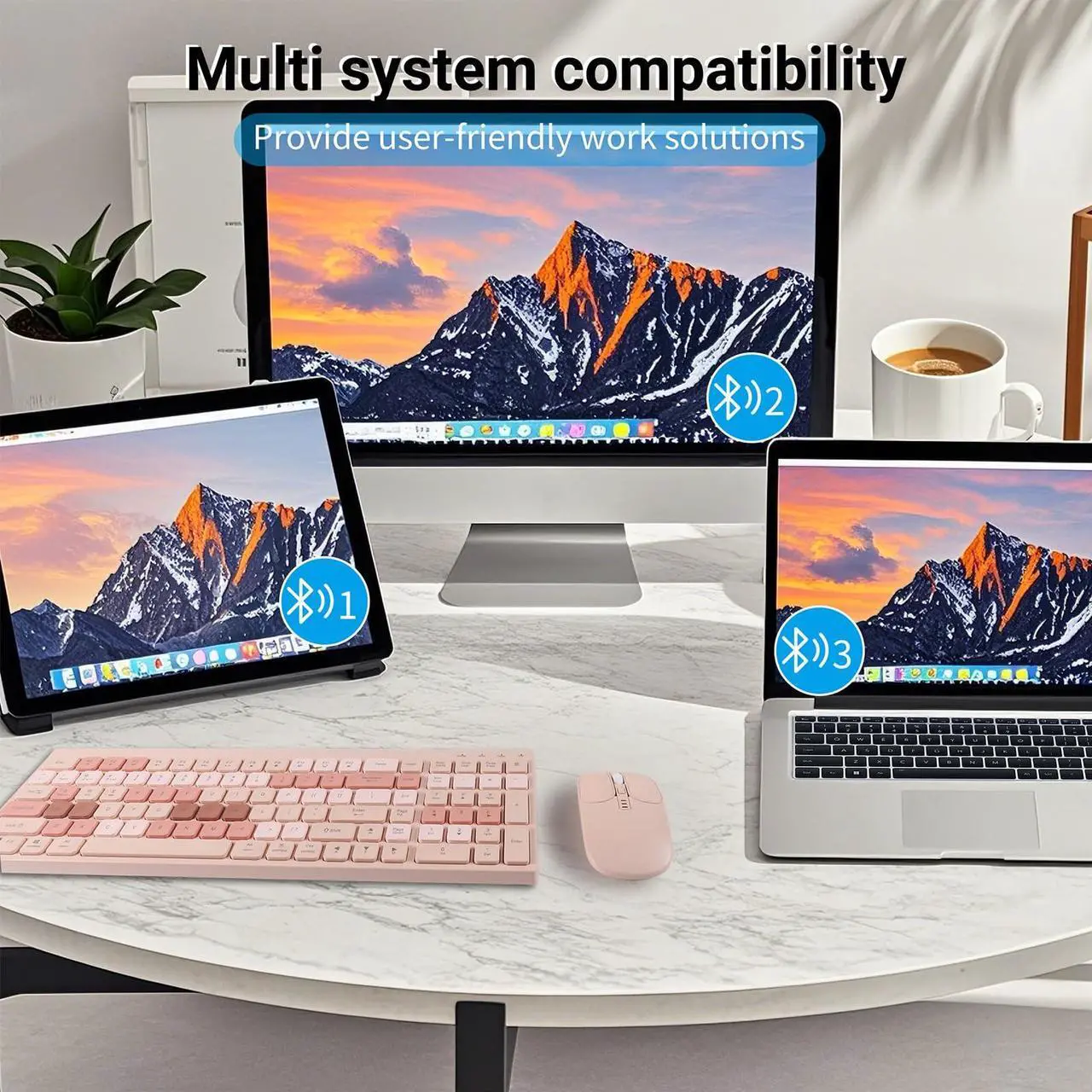 Alt view image 2 of 5 - Wireless Bluetooth Keyboard and Mouse Combo(USB + Dual BT),KUYHRF Rechargeable Multi-Device Rechargeable Wireless Bluetooth Mouse and Keyboard, with Silent Keys and Battery Indicator