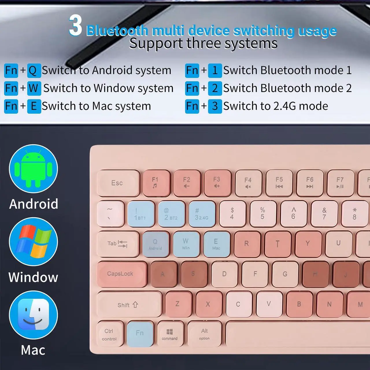 Alt view image 3 of 5 - Wireless Bluetooth Keyboard and Mouse Combo(USB + Dual BT),KUYHRF Rechargeable Multi-Device Rechargeable Wireless Bluetooth Mouse and Keyboard, with Silent Keys and Battery Indicator