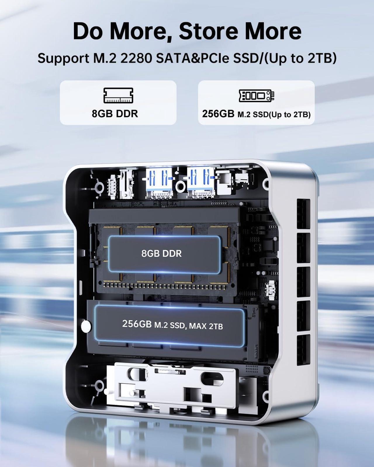 Alt view image 4 of 5 - KAMRUI Essenx E2 Mini PC,W-11 Pro 12th Twin Lake N150 Mini PC(up to 3.6GHz),8GB DDR 256GB M.2 SSD Micro PC,Support DP 4K Triple Display,WiFi,BT,VESA,Gigabit Ethernet Desktop Computer pc Office