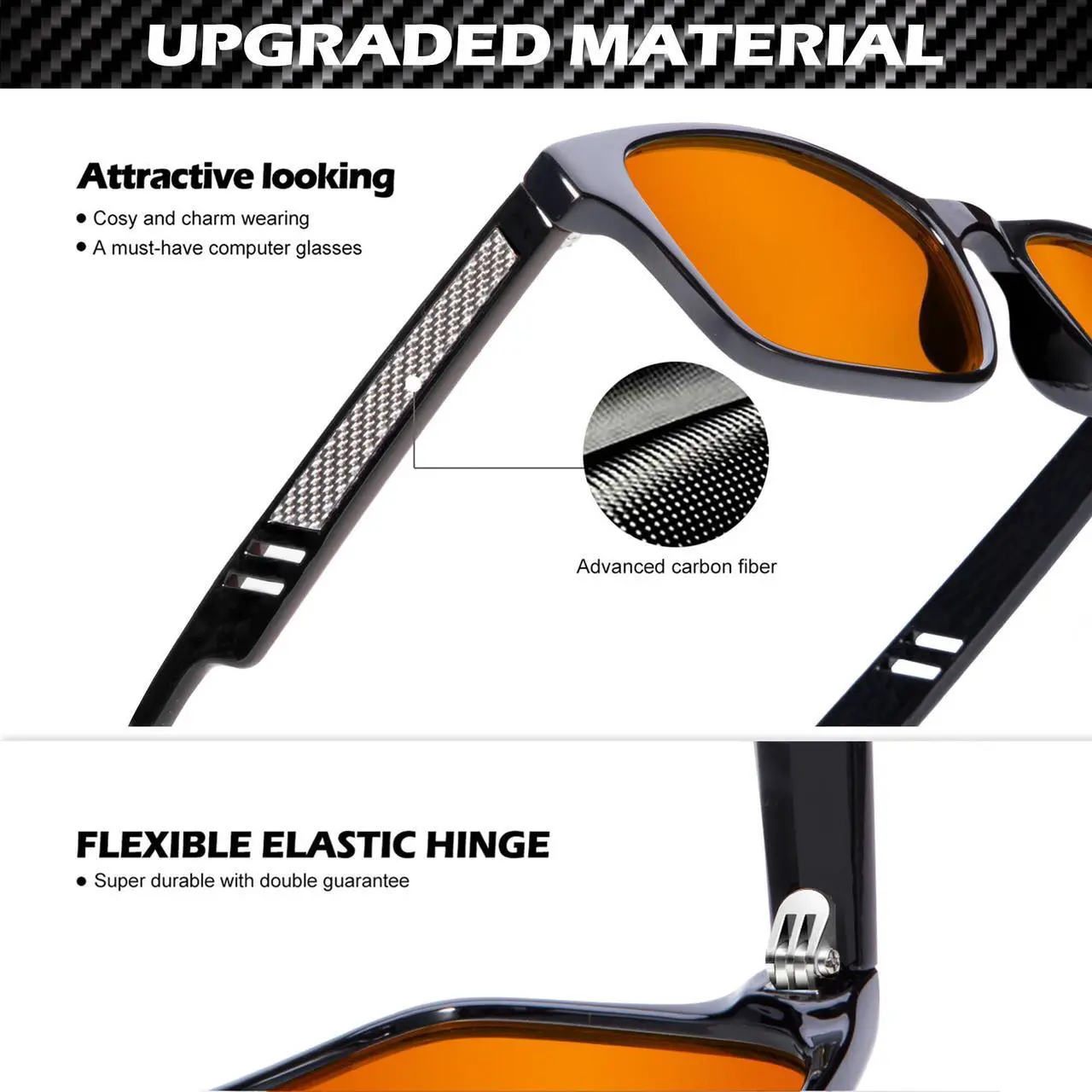 Alt view image 3 of 5 - ANYLUV Gaming Glasses for Men Lightweight Anti Blue Light Blocking Glasses Eyes Protection with Carbon Fiber Decoration
