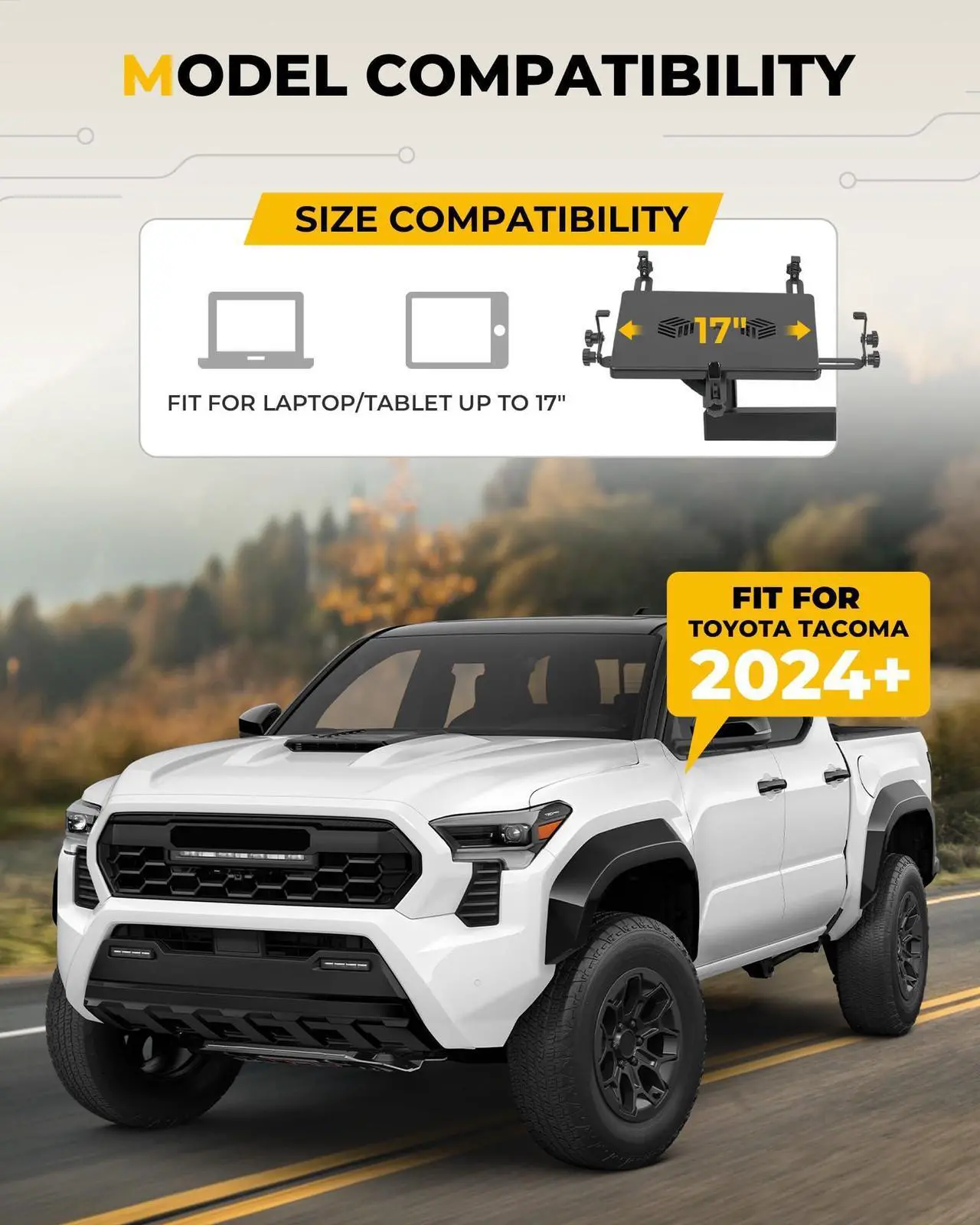 Alt view image 2 of 5 - EZREXPM Truck Laptop Mount Fit for 2024 2025 Toyota Tacoma Computer Mount Laptop Stand Holder Desk Tablet Holder Accessories, for Passenger Seat Fit Laptop Up to 17"